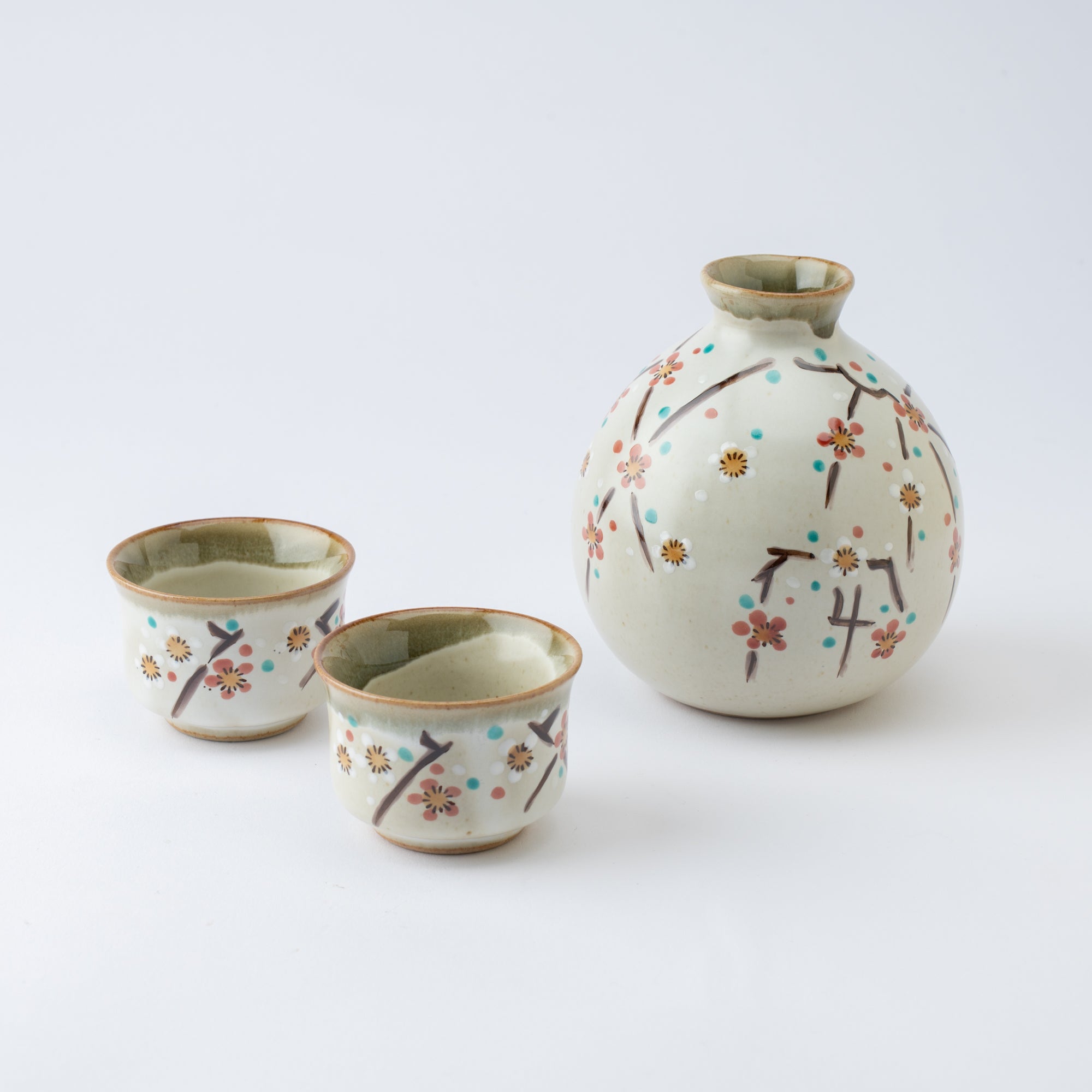 Red and White Plum Blossom Sake Set