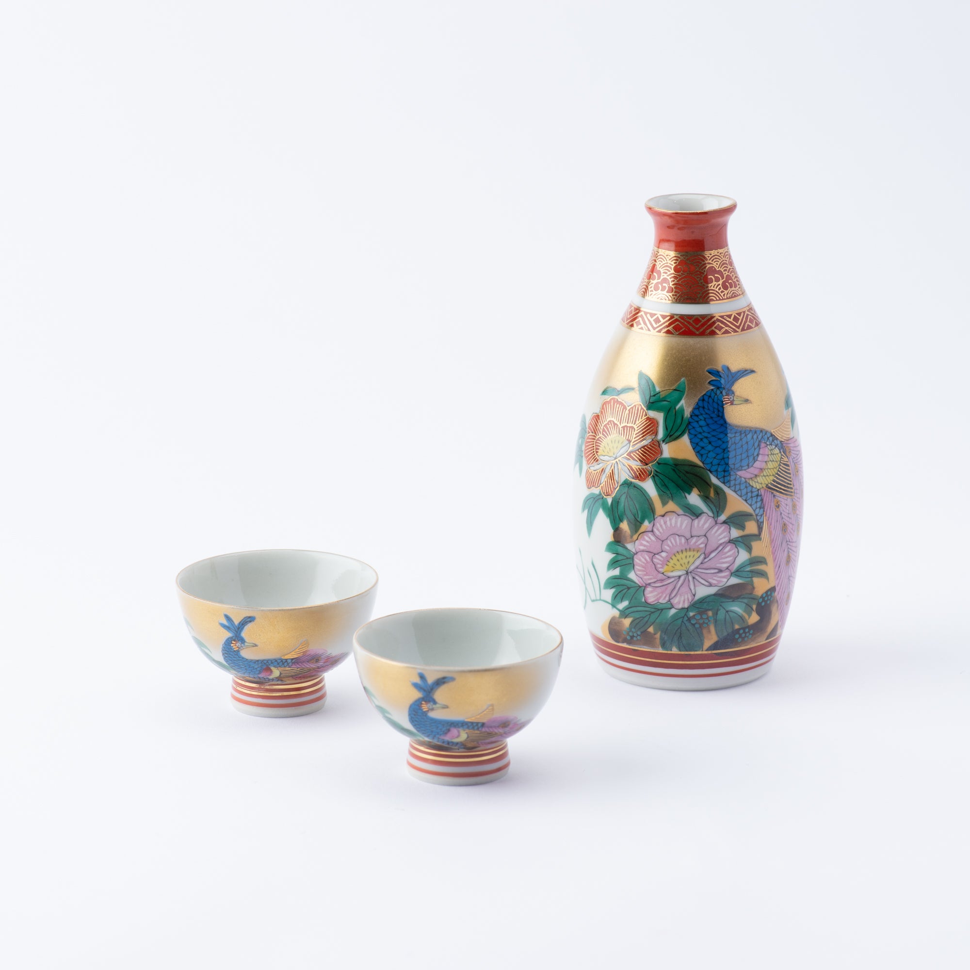 Peacock and Peony Sake Set