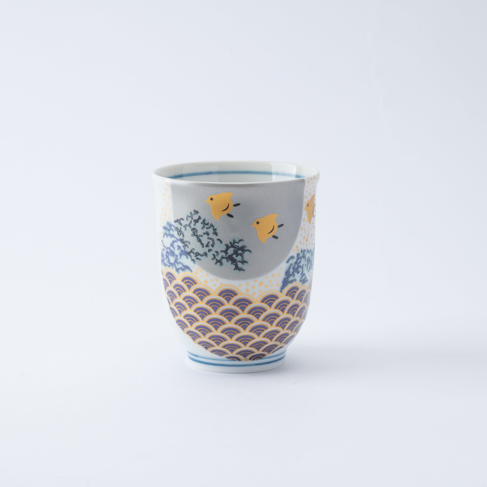 Waves and Birds Yunomi Japanese Teacup Pair
