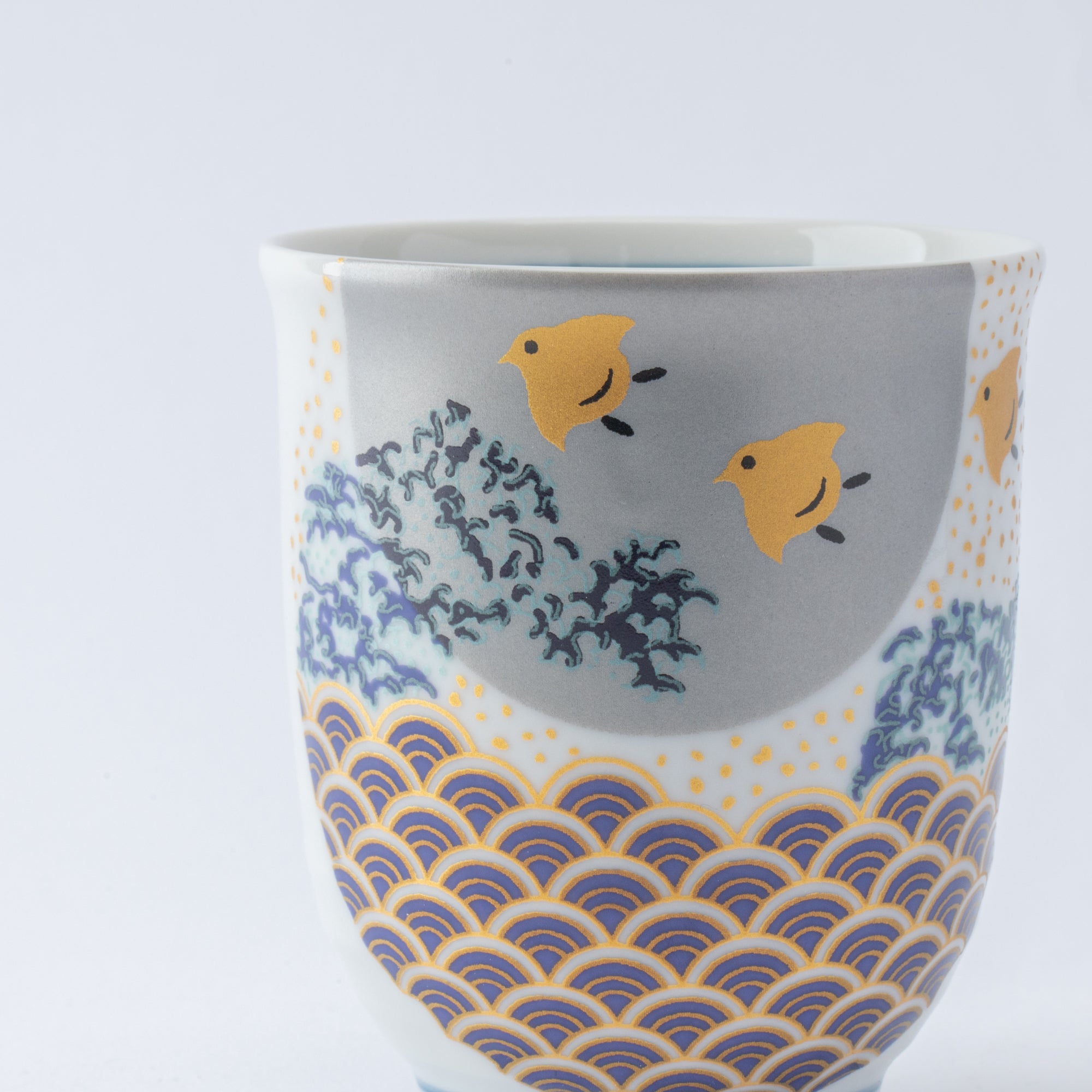 Waves and Birds Yunomi Japanese Teacup Pair