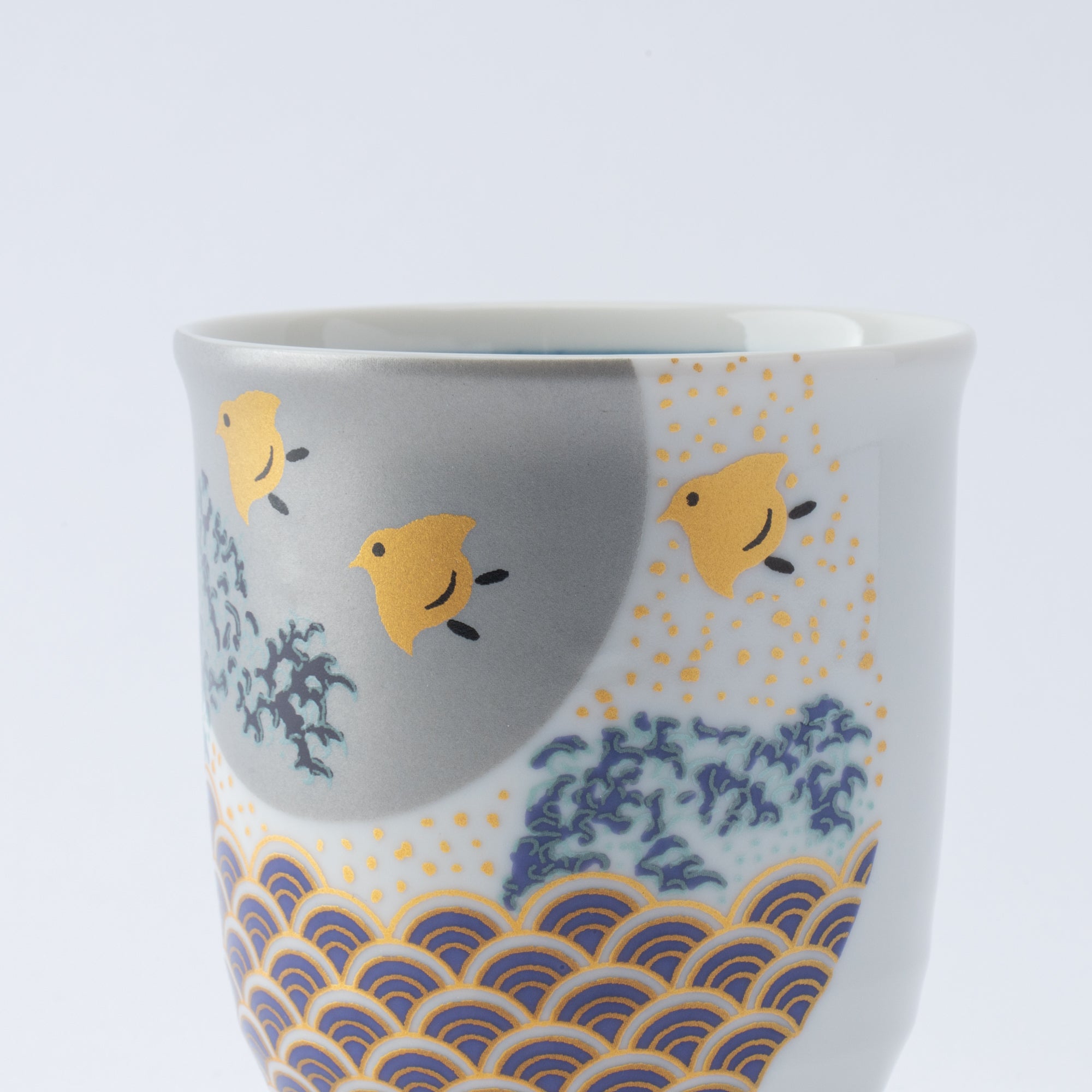 Waves and Birds Yunomi Japanese Teacup Pair
