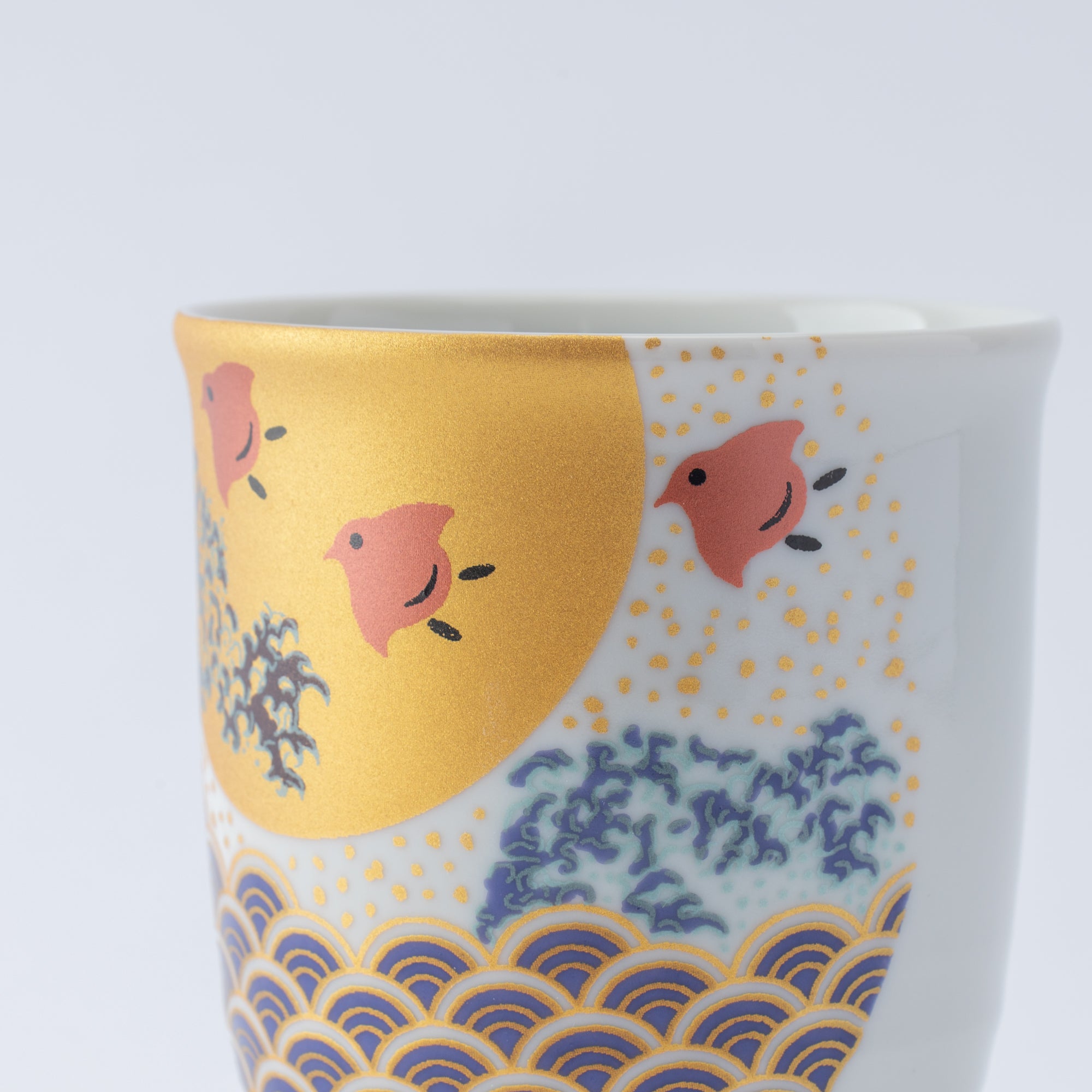 Waves and Birds Yunomi Japanese Teacup Pair
