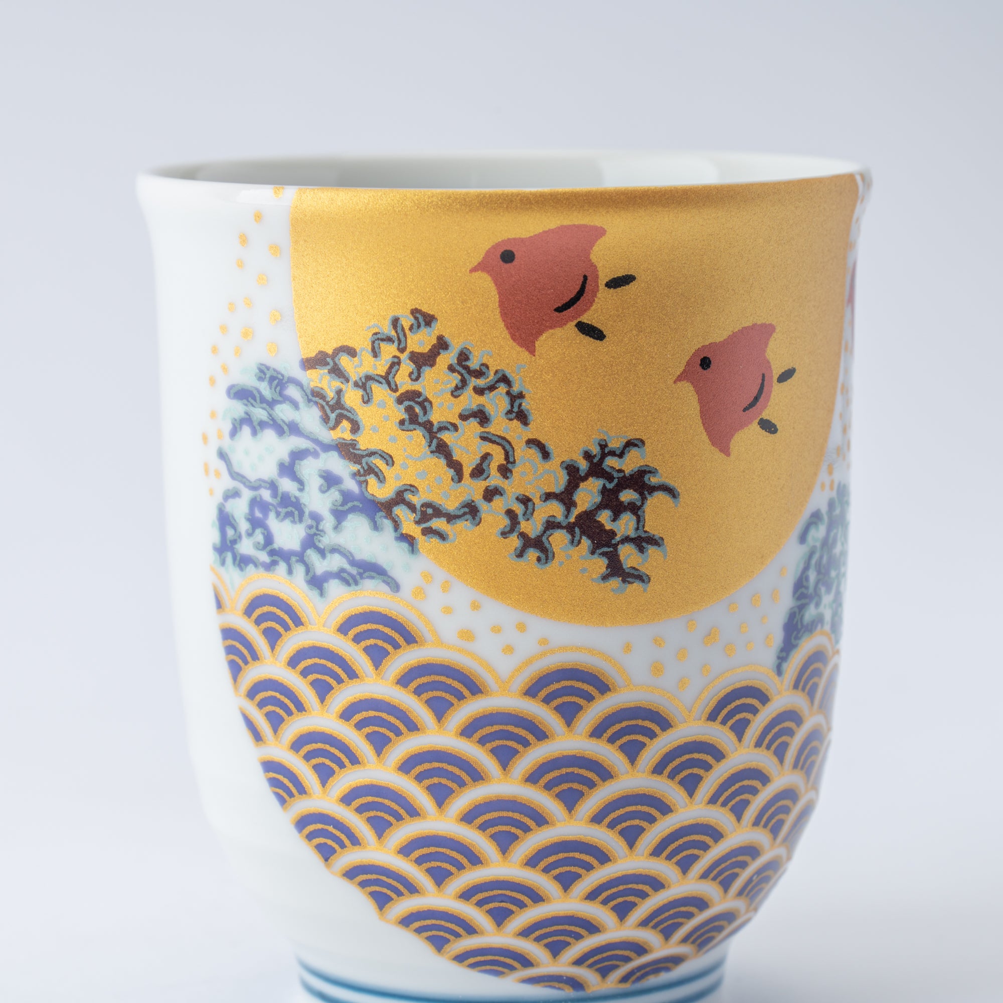 Waves and Birds Yunomi Japanese Teacup Pair
