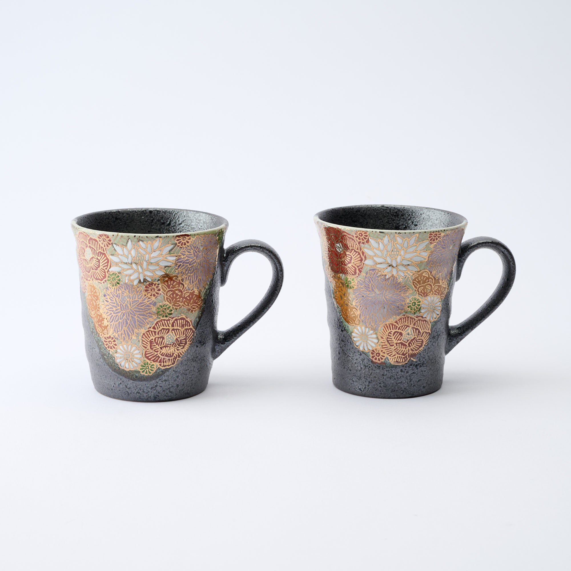Hanazume on Black Mug Pair - JAPAN KUTANI SHOP