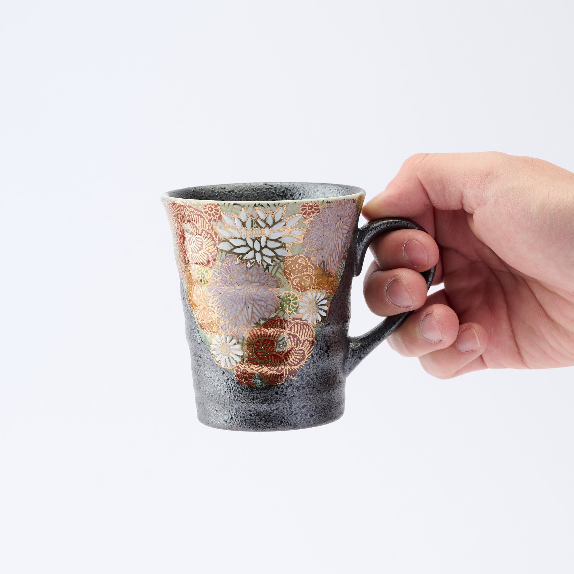 Hanazume on Black Mug Pair - JAPAN KUTANI SHOP
