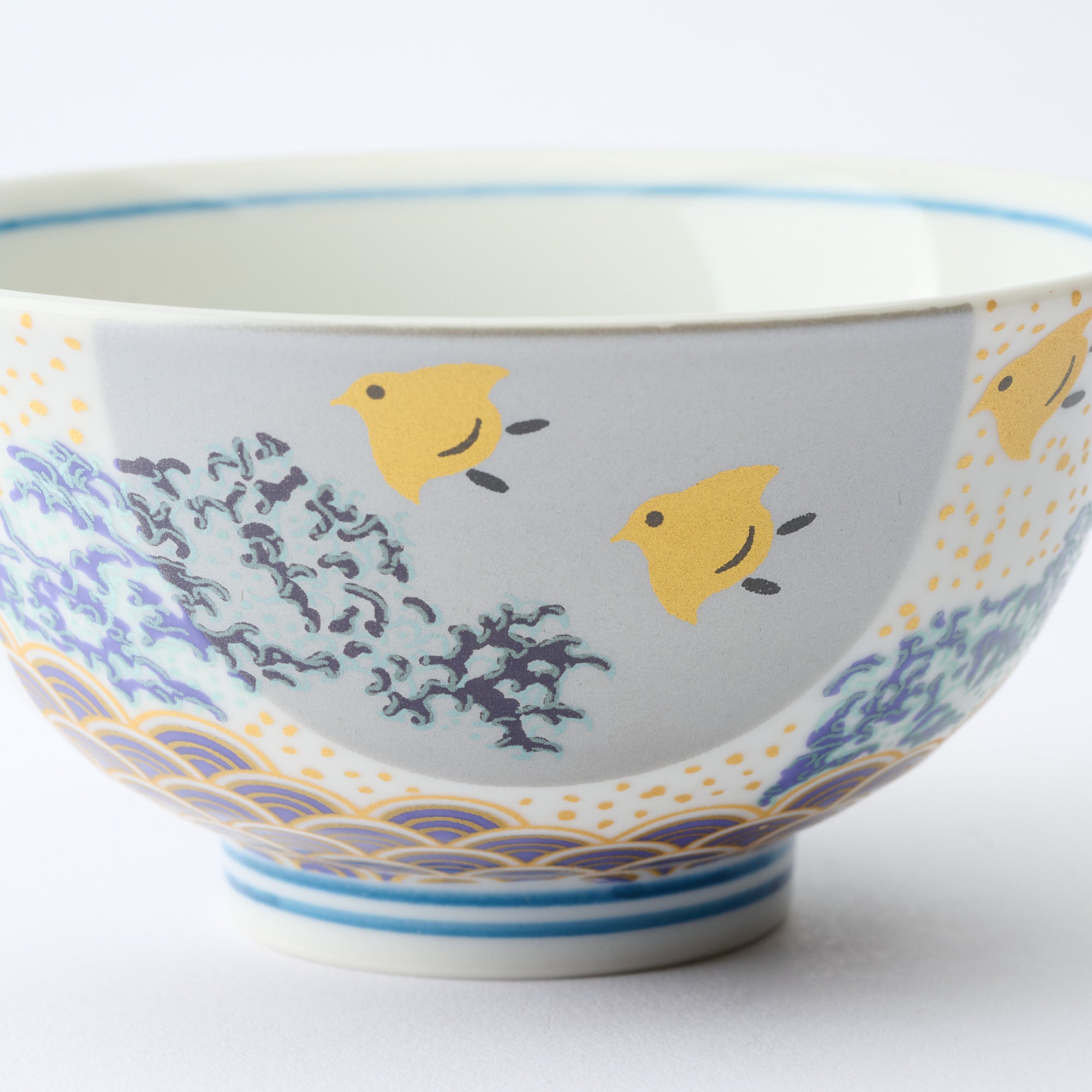 Waves and Birds Japanese Rice Bowl Pair - JAPAN KUTANI SHOP