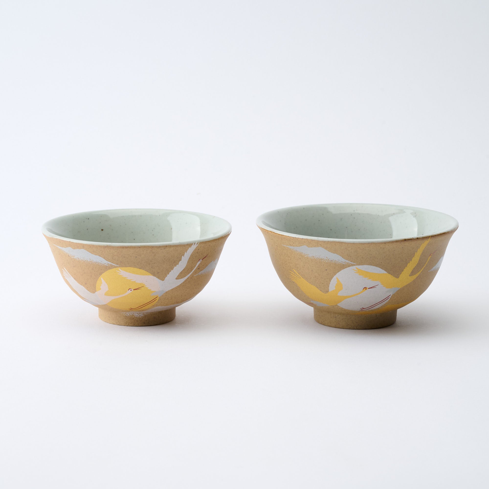 Golden and Silver Cranes Rice Bowl and Japanese Yunomi Teacup Pair Set - JAPAN KUTANI SHOP