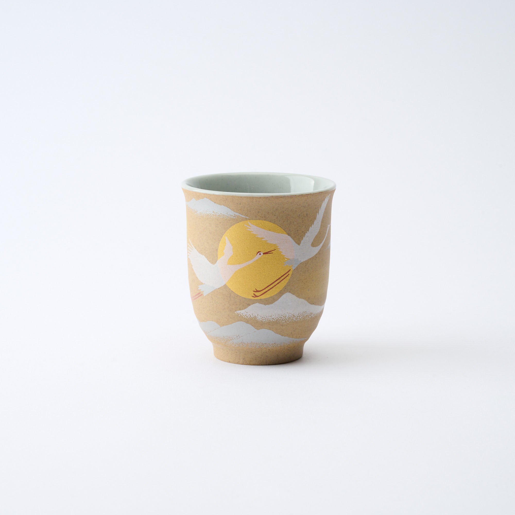 Golden and Silver Cranes Rice Bowl and Japanese Yunomi Teacup Pair Set - JAPAN KUTANI SHOP