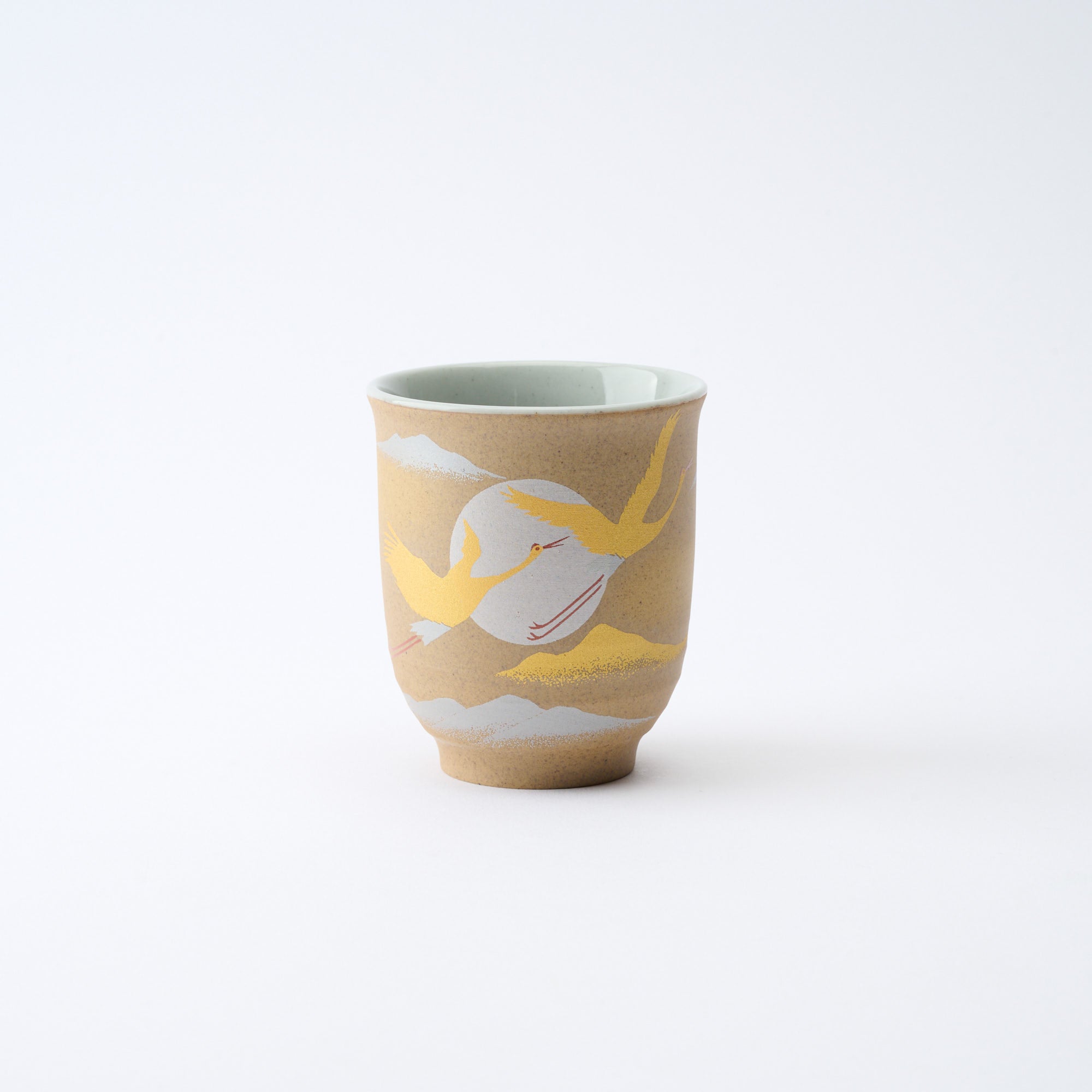 Golden and Silver Cranes Rice Bowl and Japanese Yunomi Teacup Pair Set - JAPAN KUTANI SHOP