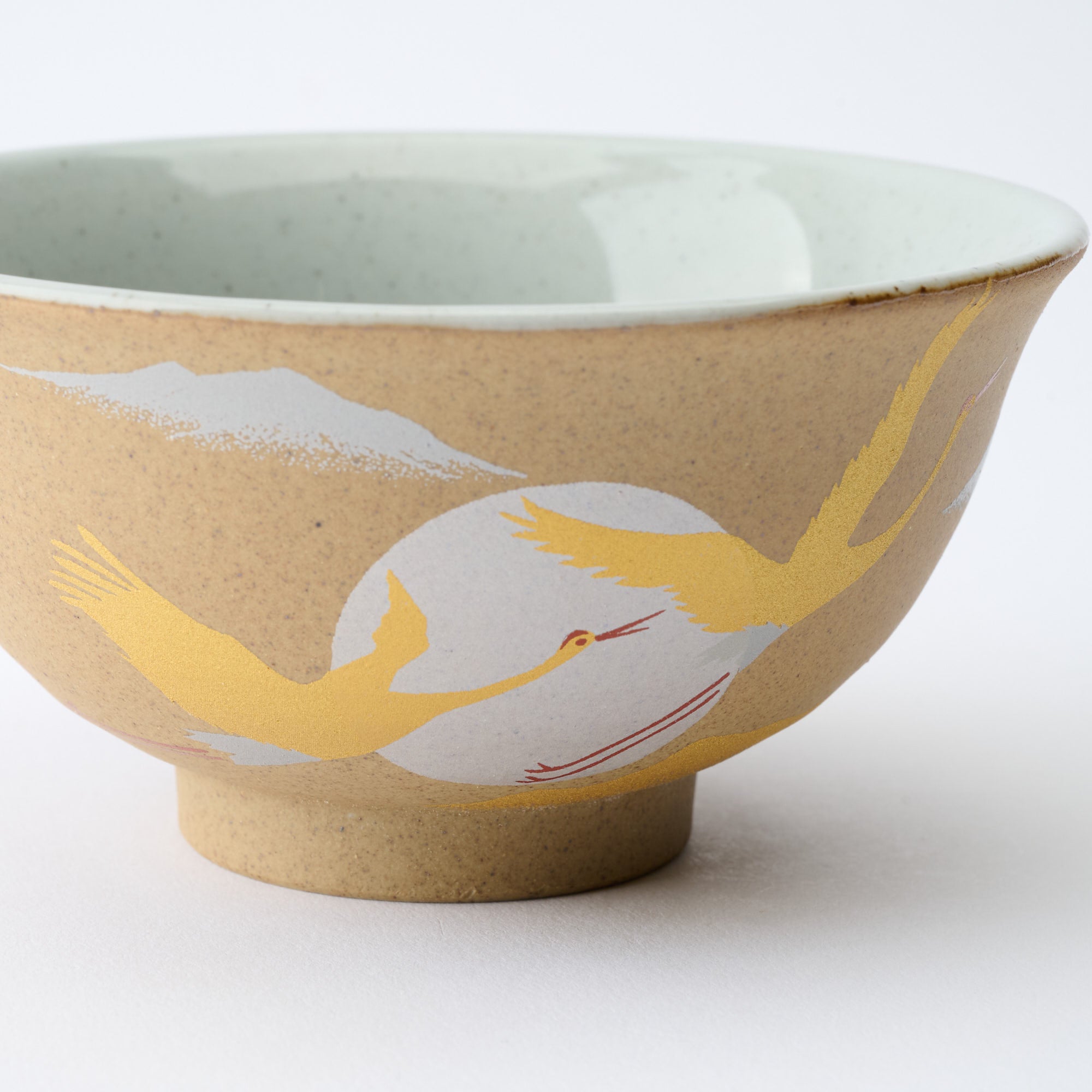 Golden and Silver Cranes Rice Bowl and Japanese Yunomi Teacup Pair Set - JAPAN KUTANI SHOP