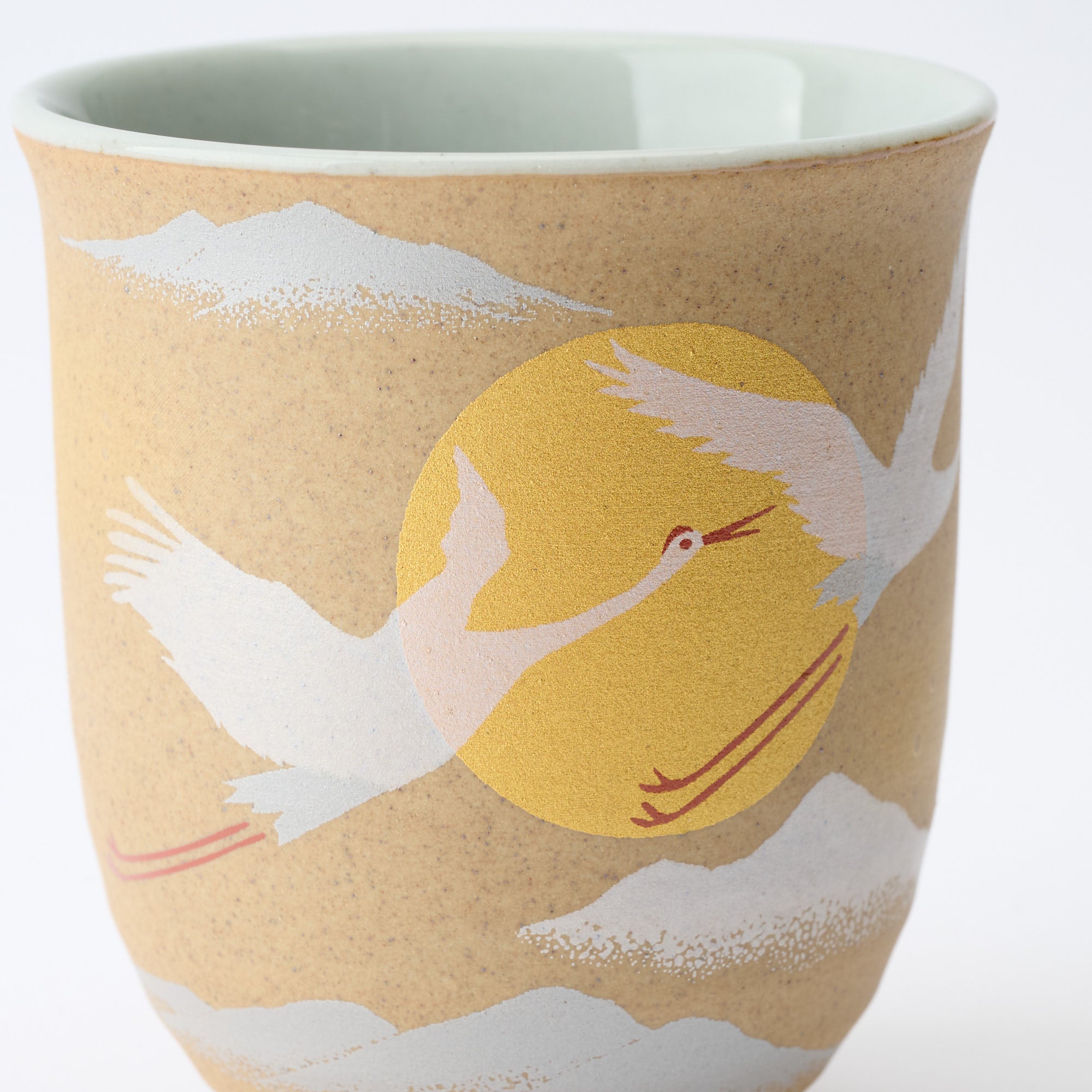 Golden and Silver Cranes Rice Bowl and Japanese Yunomi Teacup Pair Set - JAPAN KUTANI SHOP