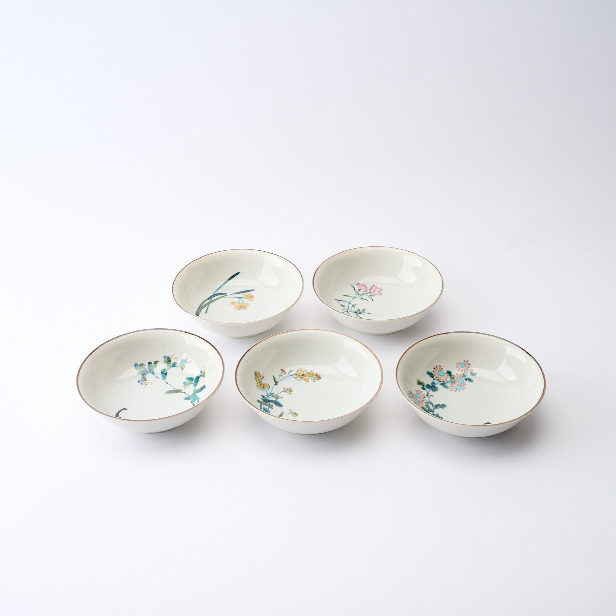 Seasonal Blossoms with Cat Medium Bowl Set - JAPAN KUTANI SHOP