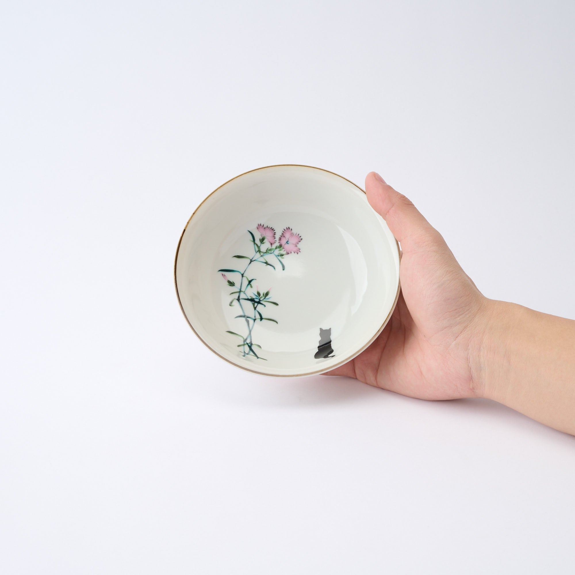 Seasonal Blossoms with Cat Medium Bowl Set - JAPAN KUTANI SHOP