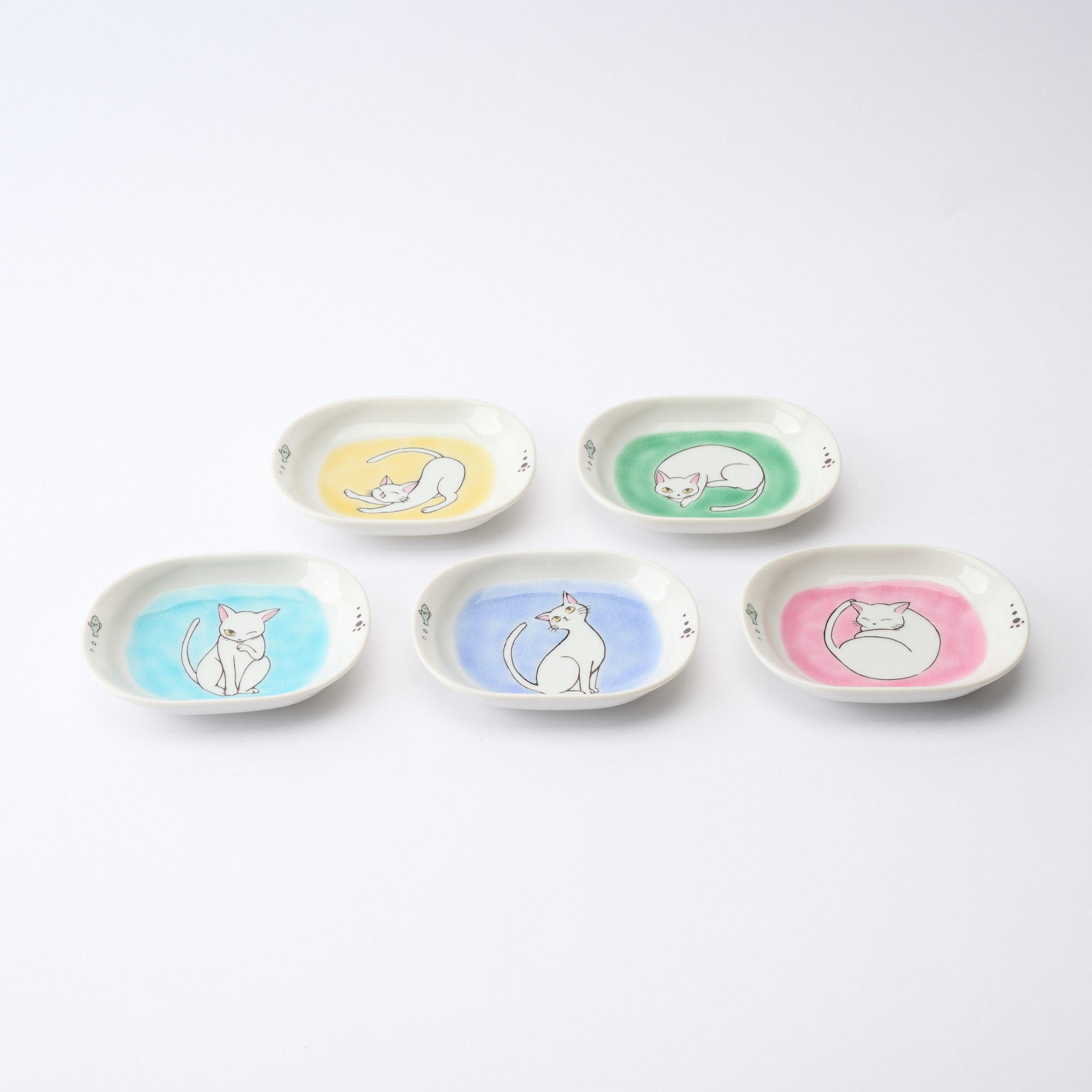 White Cat Pastel Side Plate Set - JAPAN KUTANI SHOP