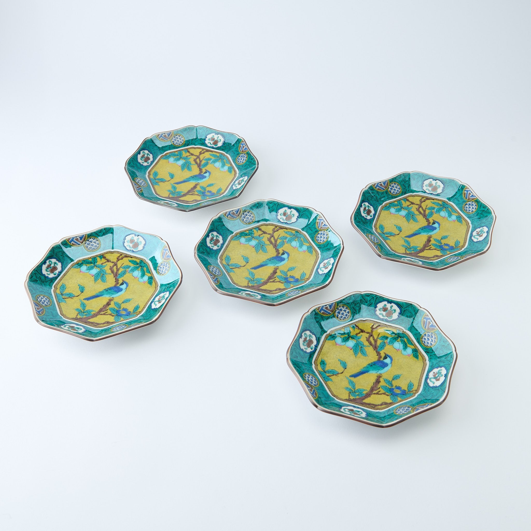Yoshidaya Peach Blossom and Bird Side Plate Set - JAPAN KUTANI SHOP