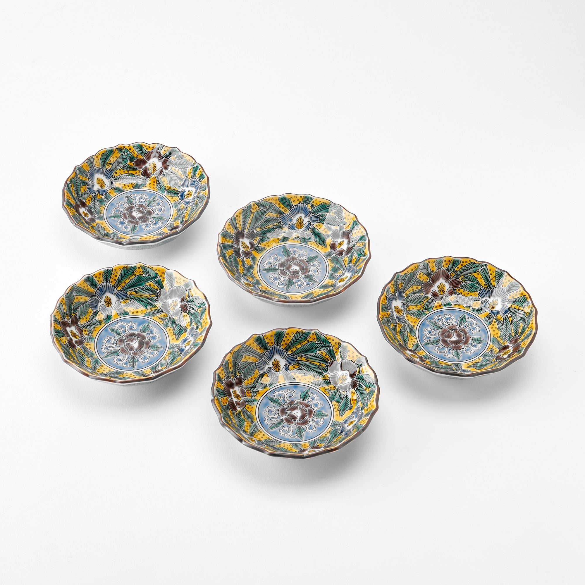 Yoshidaya Lush Floral Kobachi Small Bowl Set - JAPAN KUTANI SHOP