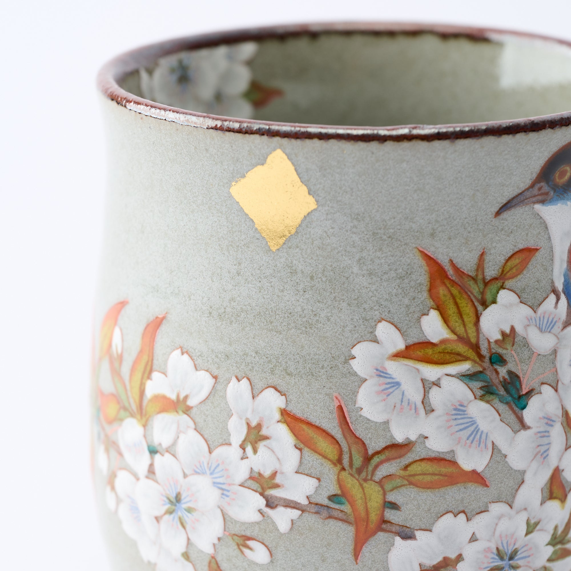 組湯呑 金箔山桜に鳥 - JAPAN KUTANI SHOP