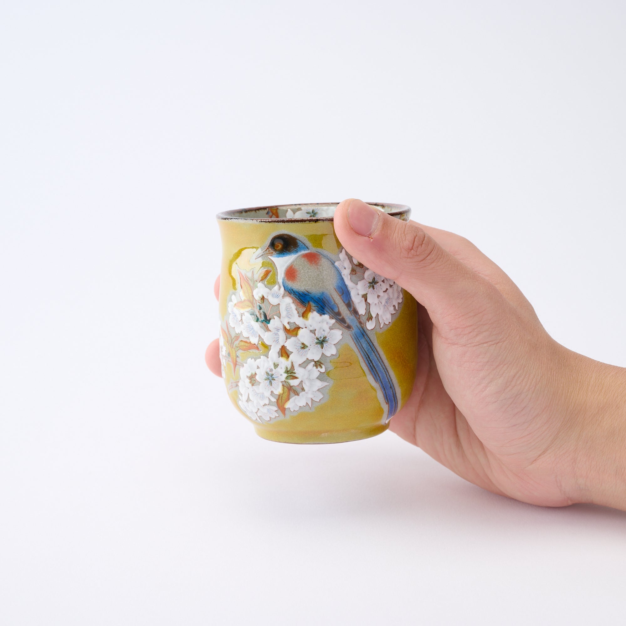 組湯呑 吉田屋山桜に鳥 - JAPAN KUTANI SHOP