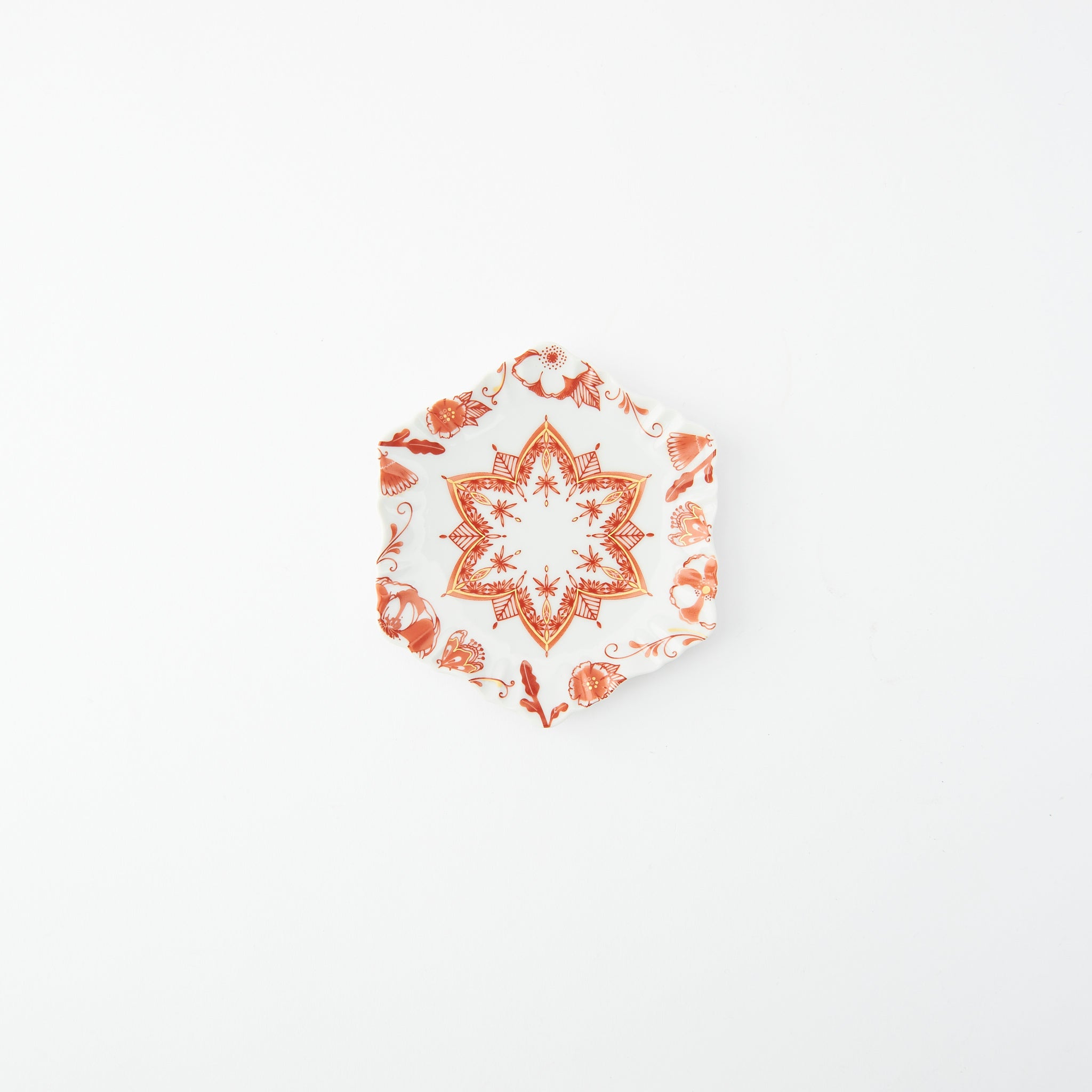 Red Motif Hexagonal Sauce Plate