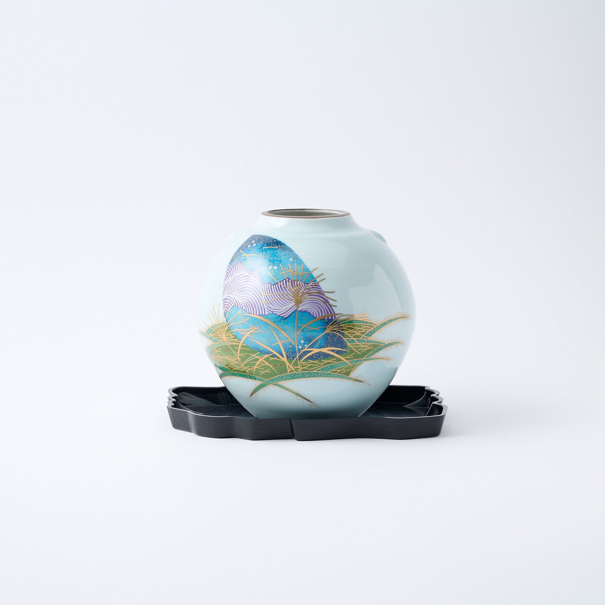 Kinsai Yuzen-style Moon Flower Vase with Stand - JAPAN KUTANI SHOP