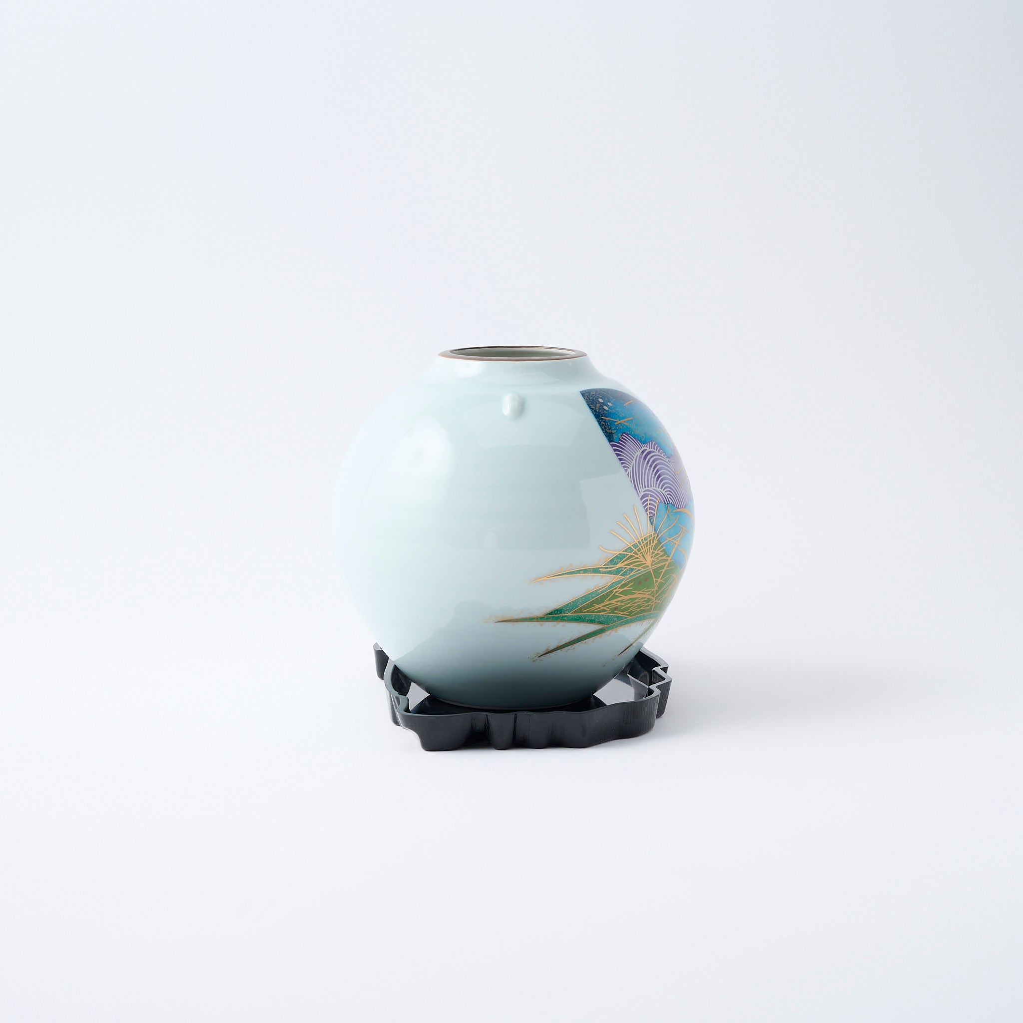 Kinsai Yuzen-style Moon Flower Vase with Stand - JAPAN KUTANI SHOP