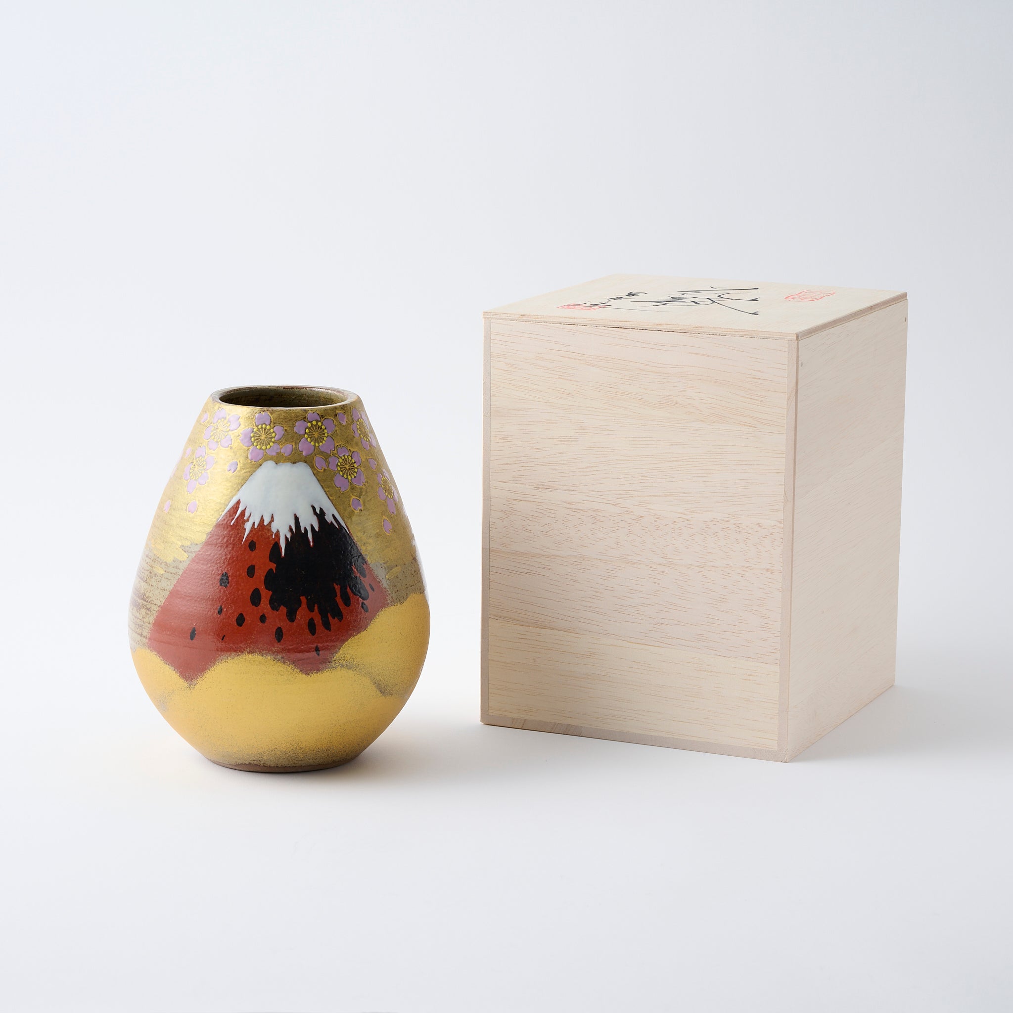 Golden Cloud and Mt. Fuji Flower Vase - JAPAN KUTANI SHOP