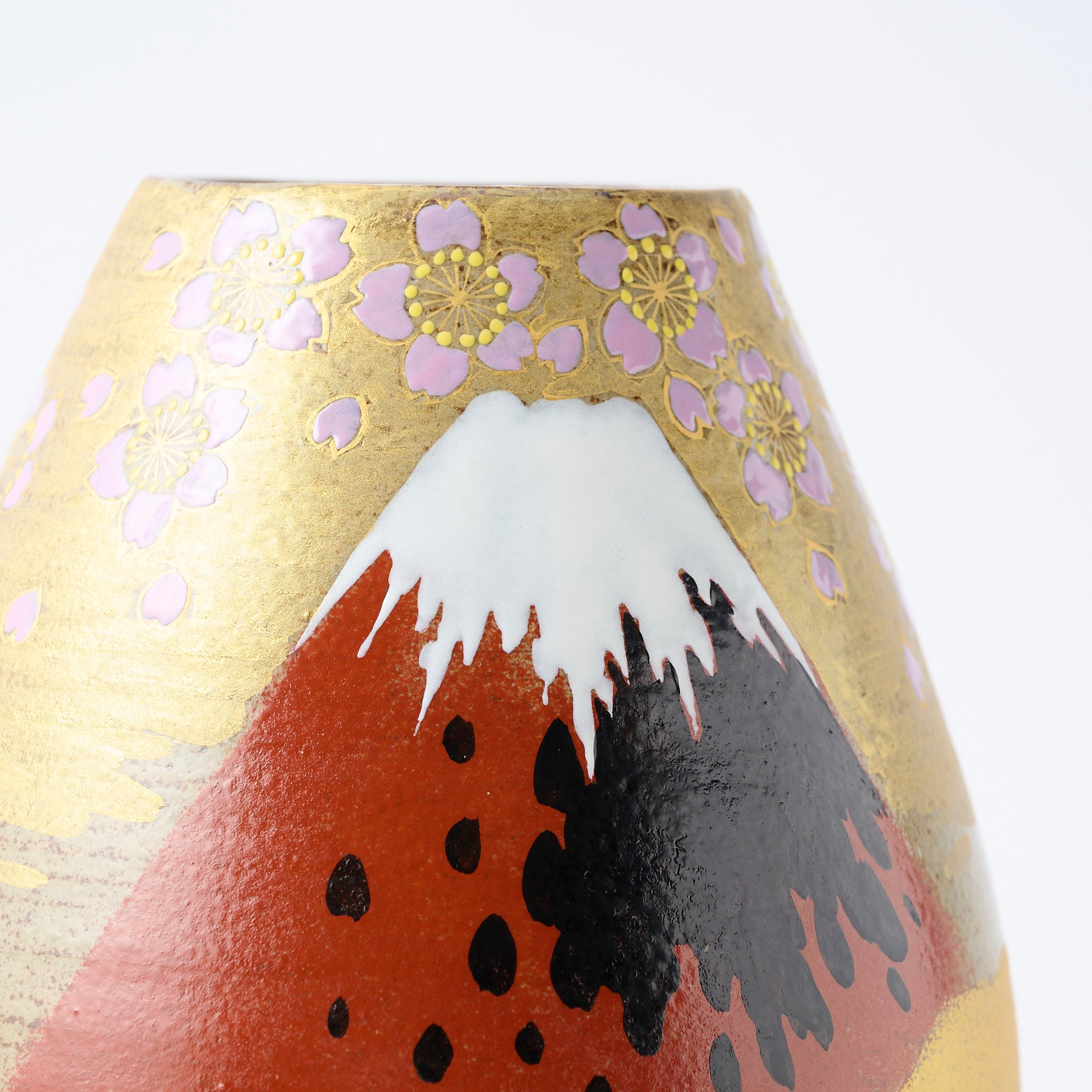 Golden Cloud and Mt. Fuji Flower Vase - JAPAN KUTANI SHOP