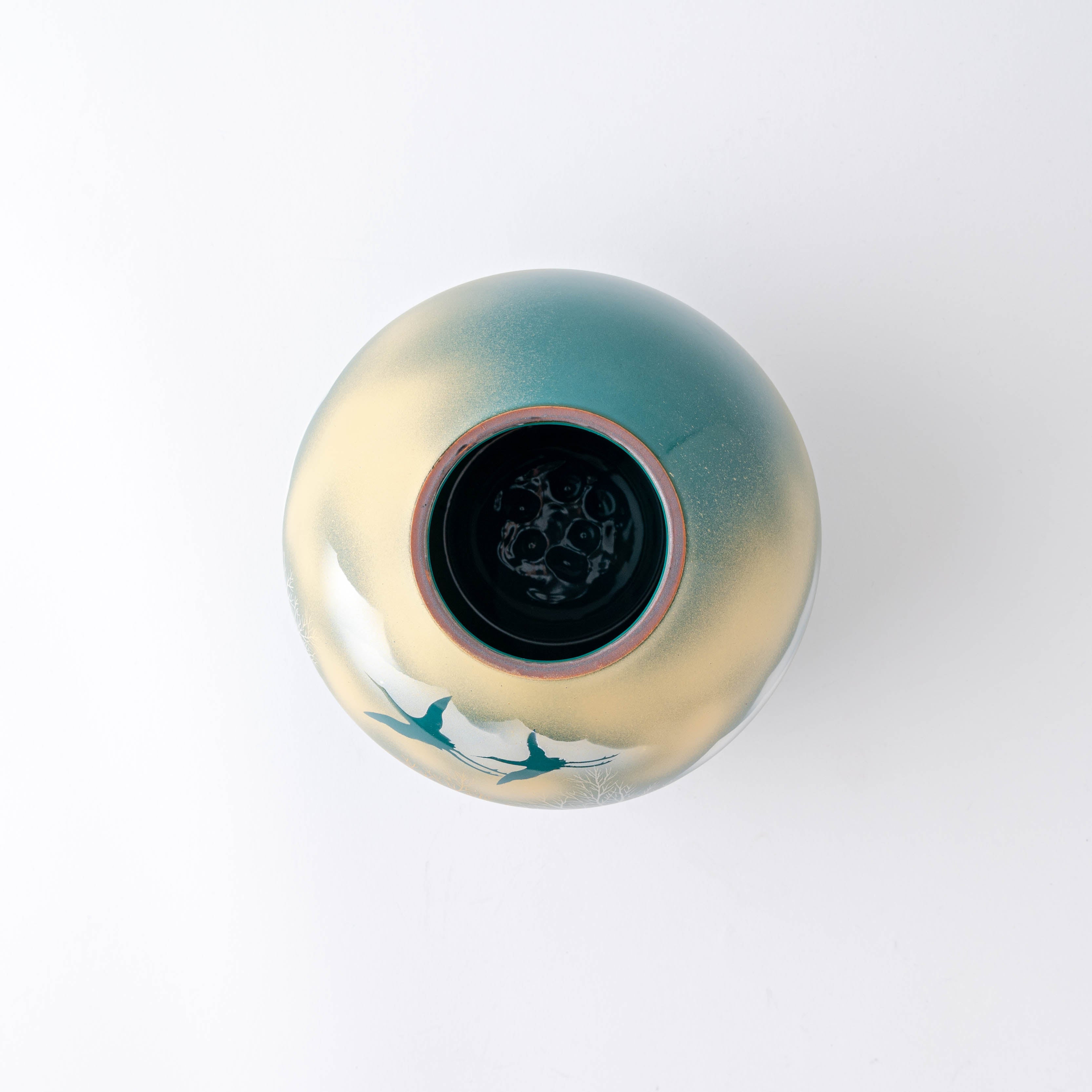 Crane and Misty Mountain Round Japanese Flower Vase - JAPAN KUTANI SHOP