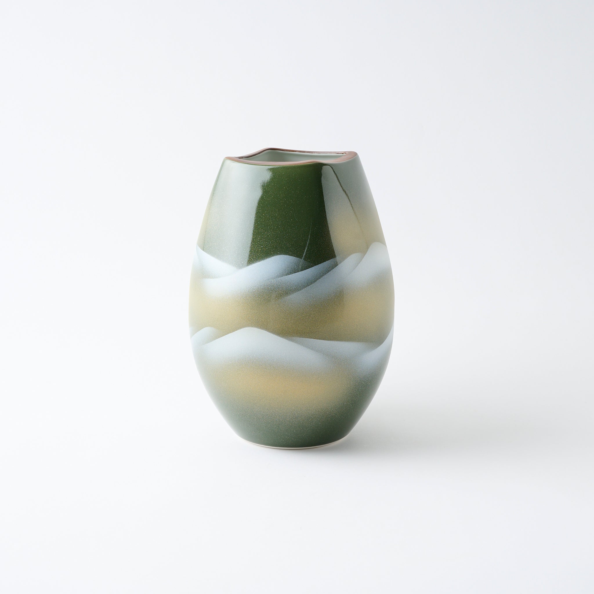 Misty Mountain Landscape Japanese Flower Vase with Stand