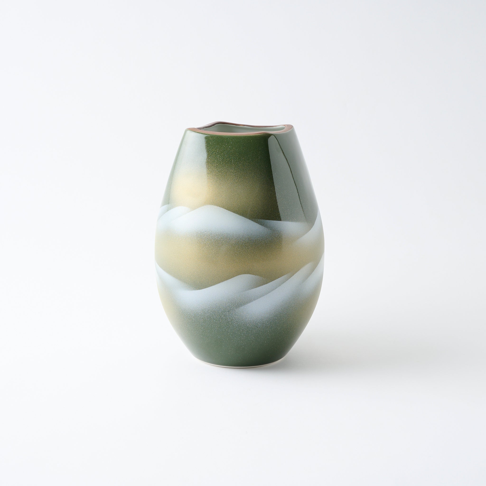 Misty Mountain Landscape Japanese Flower Vase with Stand