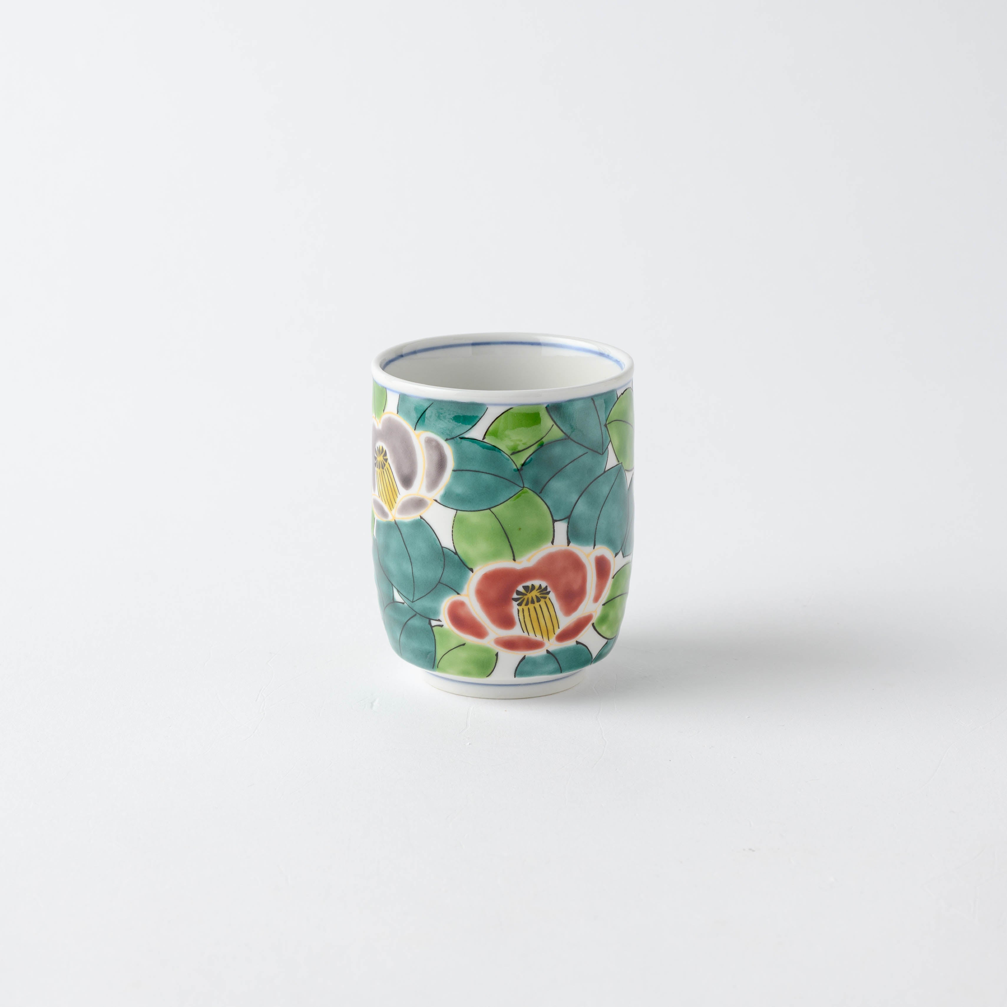 Colorful Sasanqua Yunomi Japanese Teacup Pair