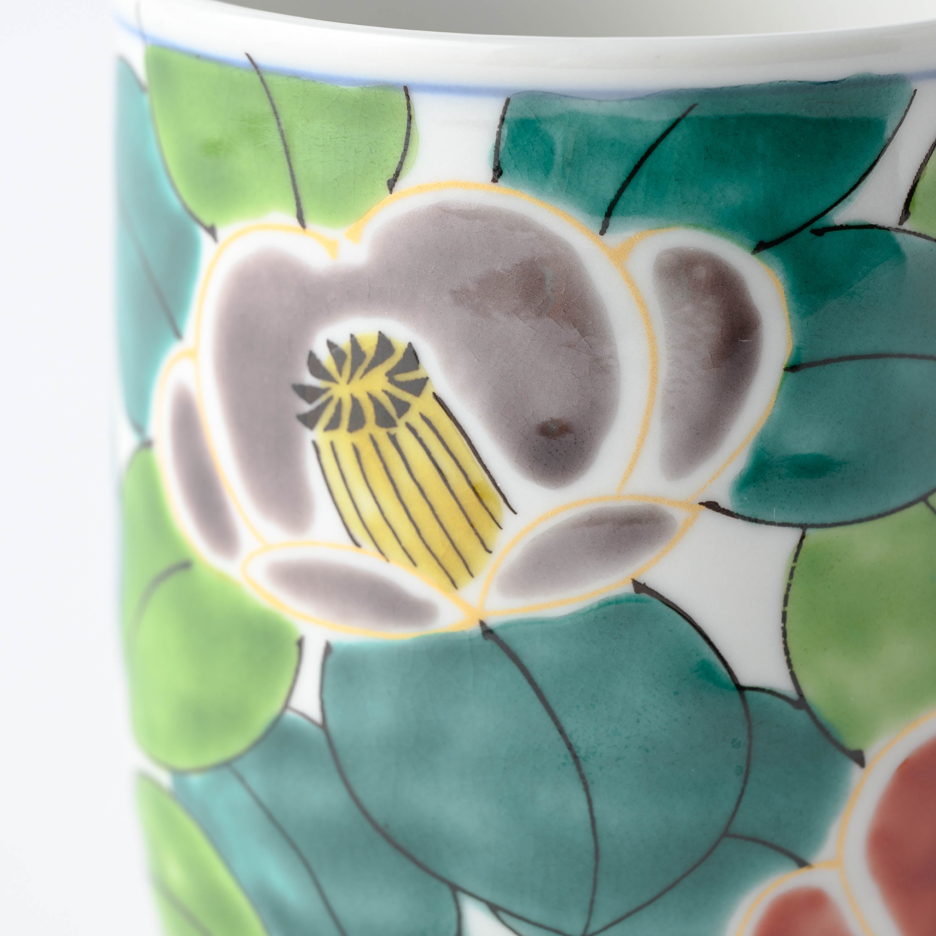 Colorful Sasanqua Yunomi Japanese Teacup Pair