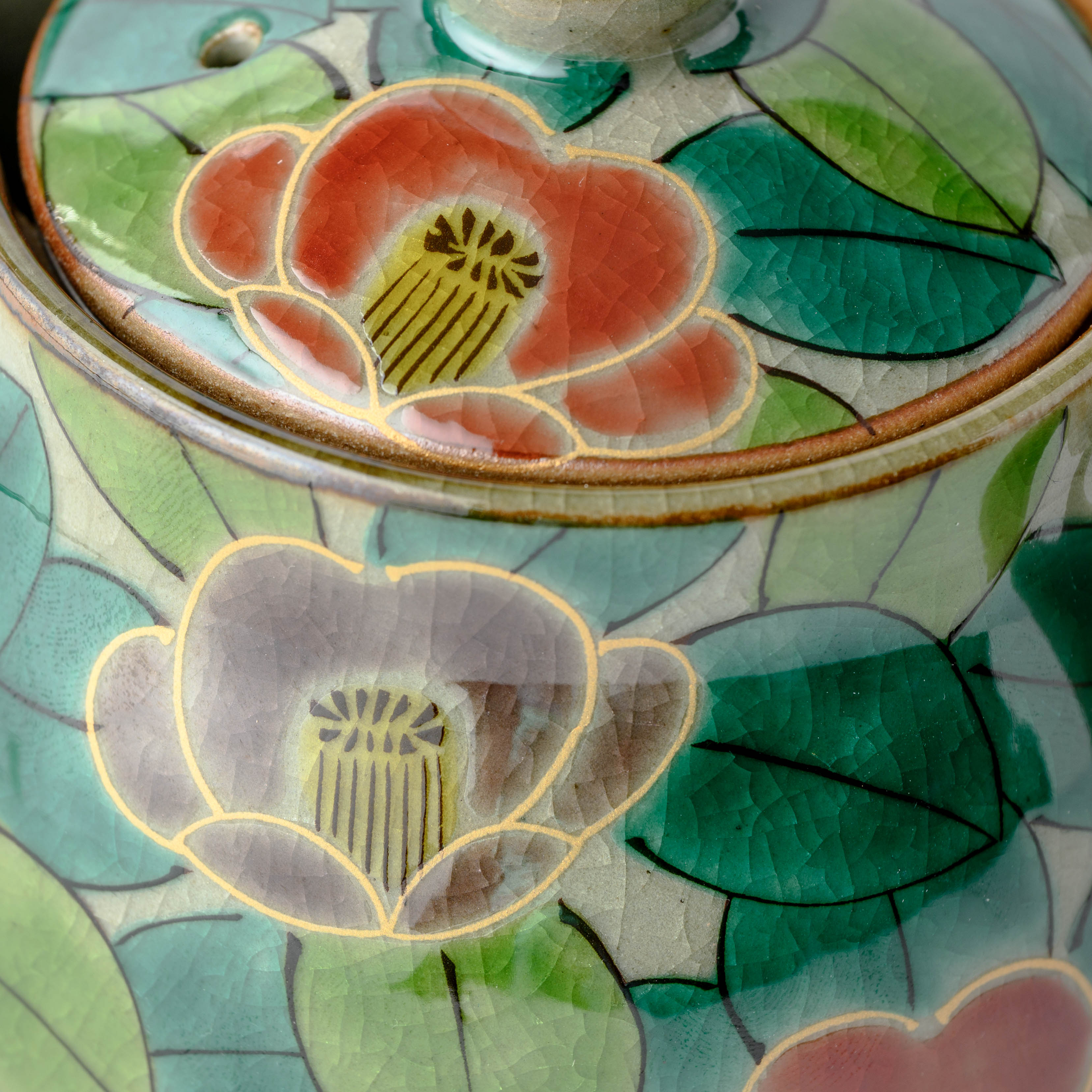Colorful Sasanqua Japanese Teapot