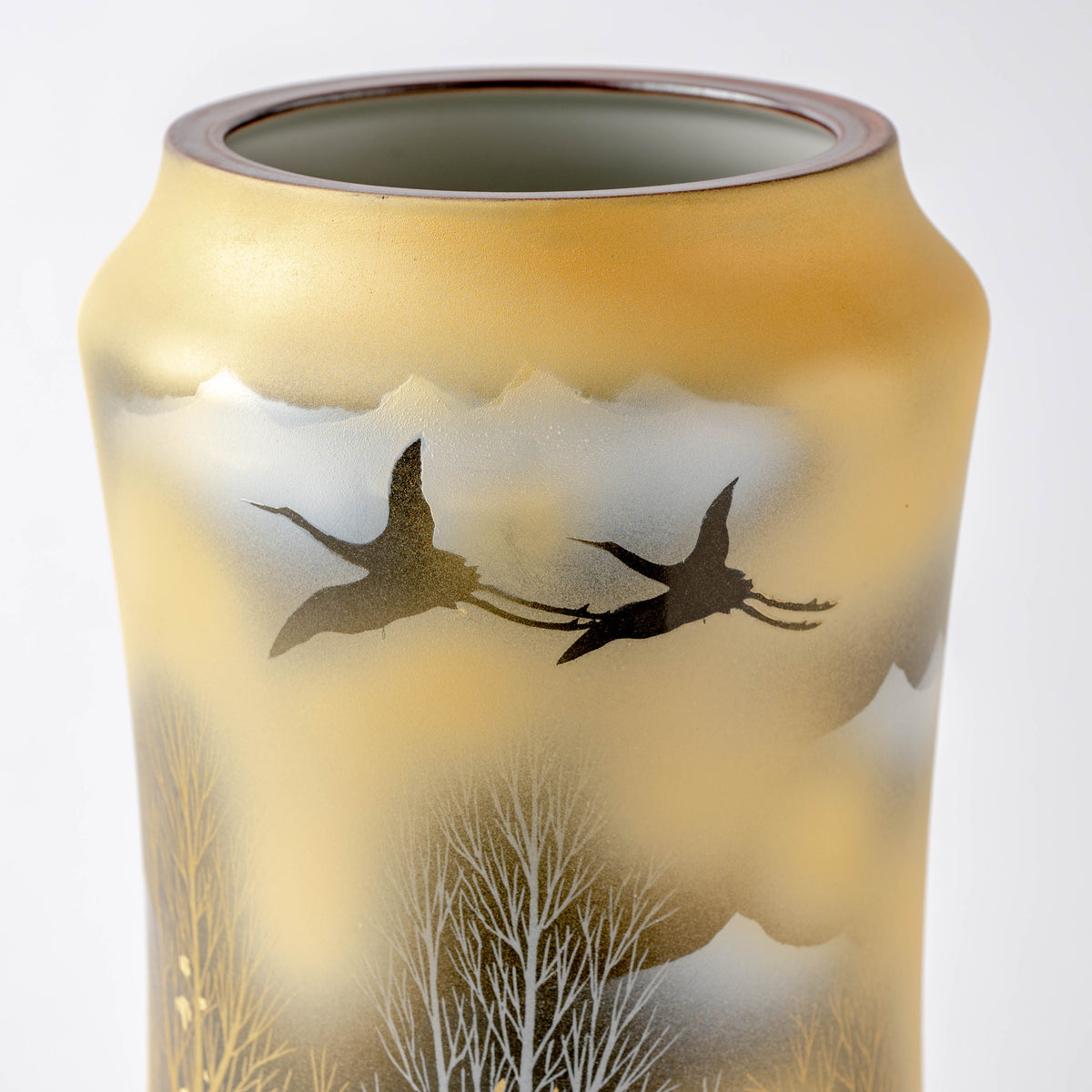 Crane and Misty Mountain Flower Vase