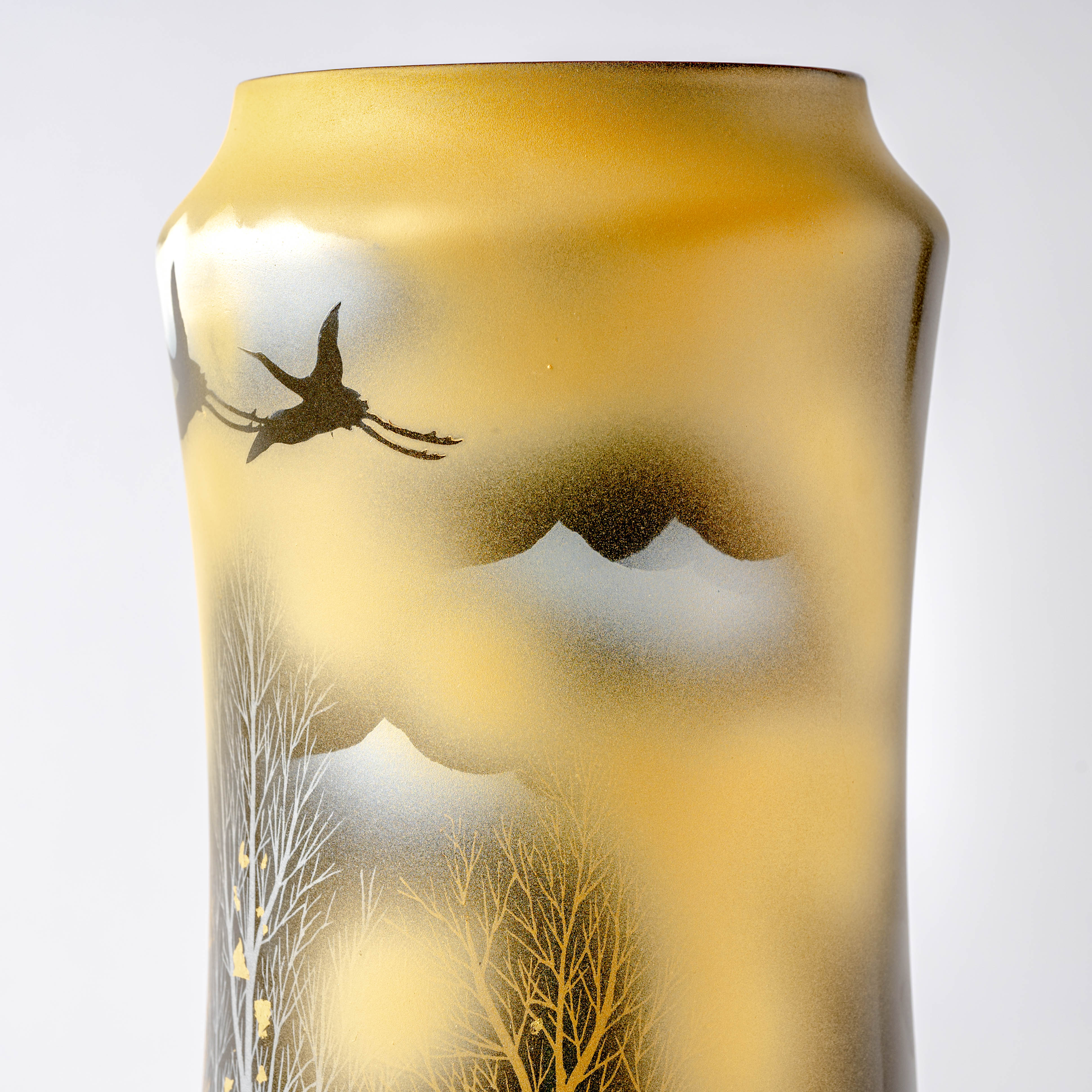 Crane and Misty Mountain Flower Vase