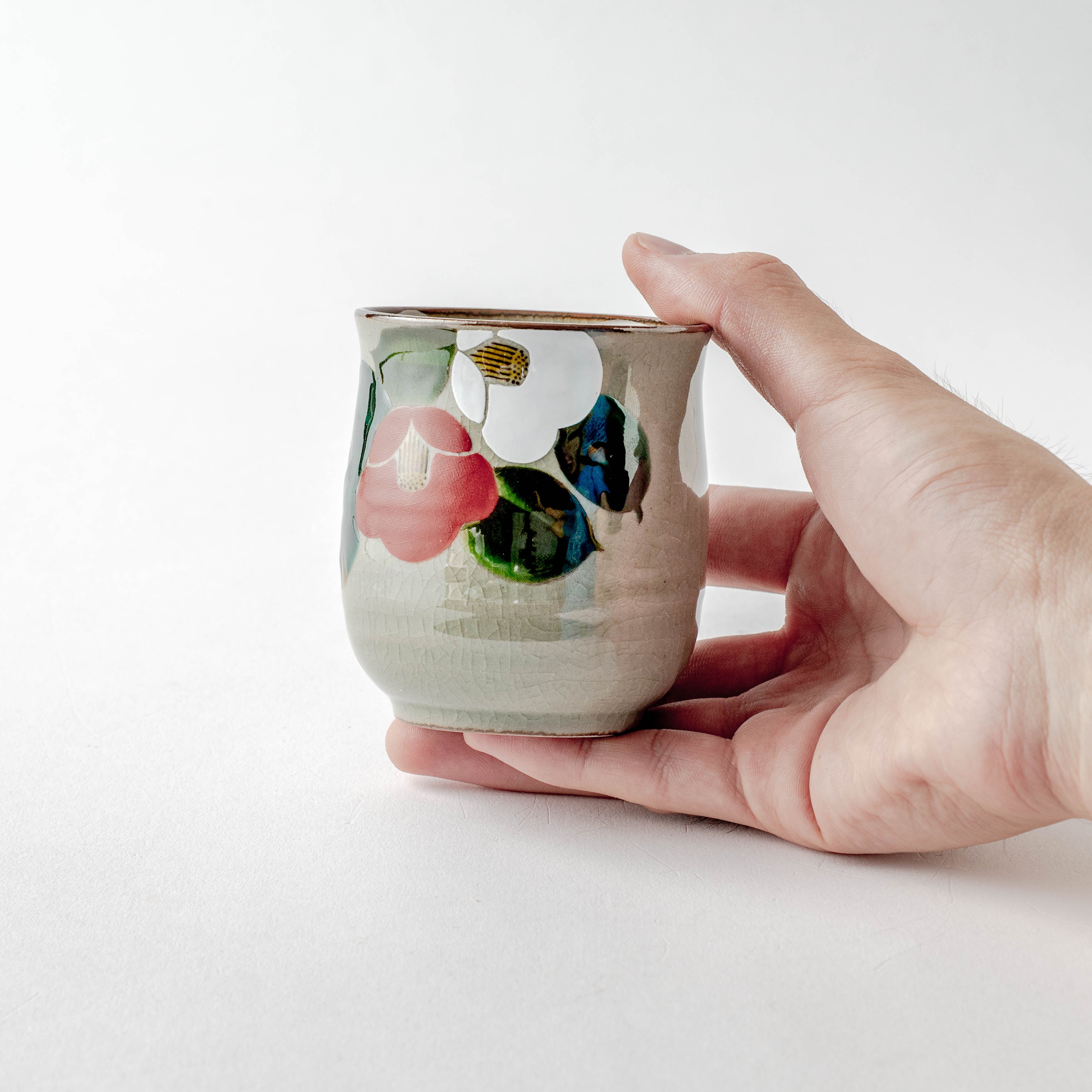 Red and White Camellia Japanese Teacup Pair - JAPAN KUTANI SHOP