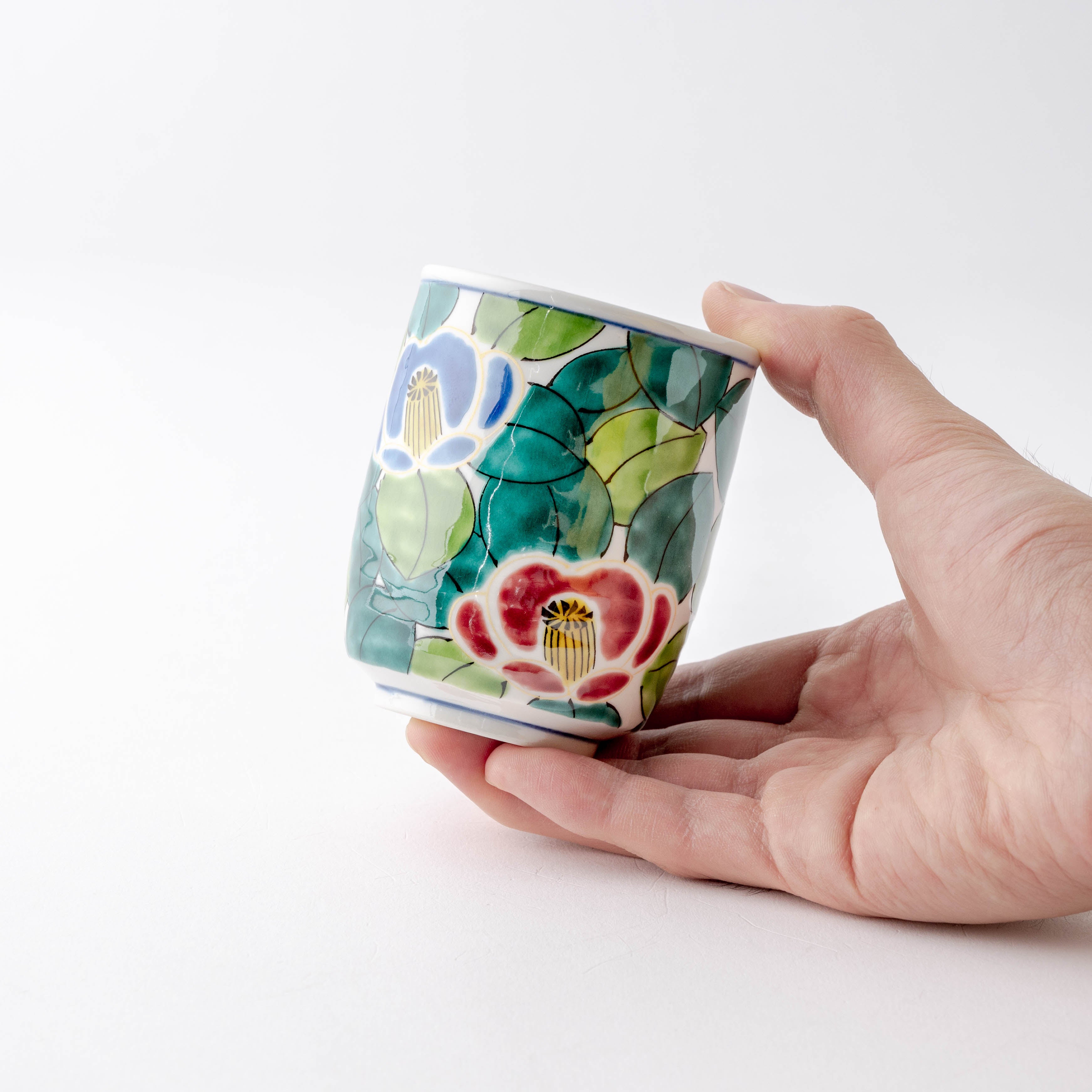 Colorful Sasanqua Yunomi Japanese Teacup Pair