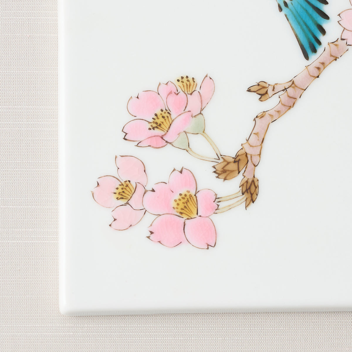 Kingfisher and Sakura Porcelain Plaque