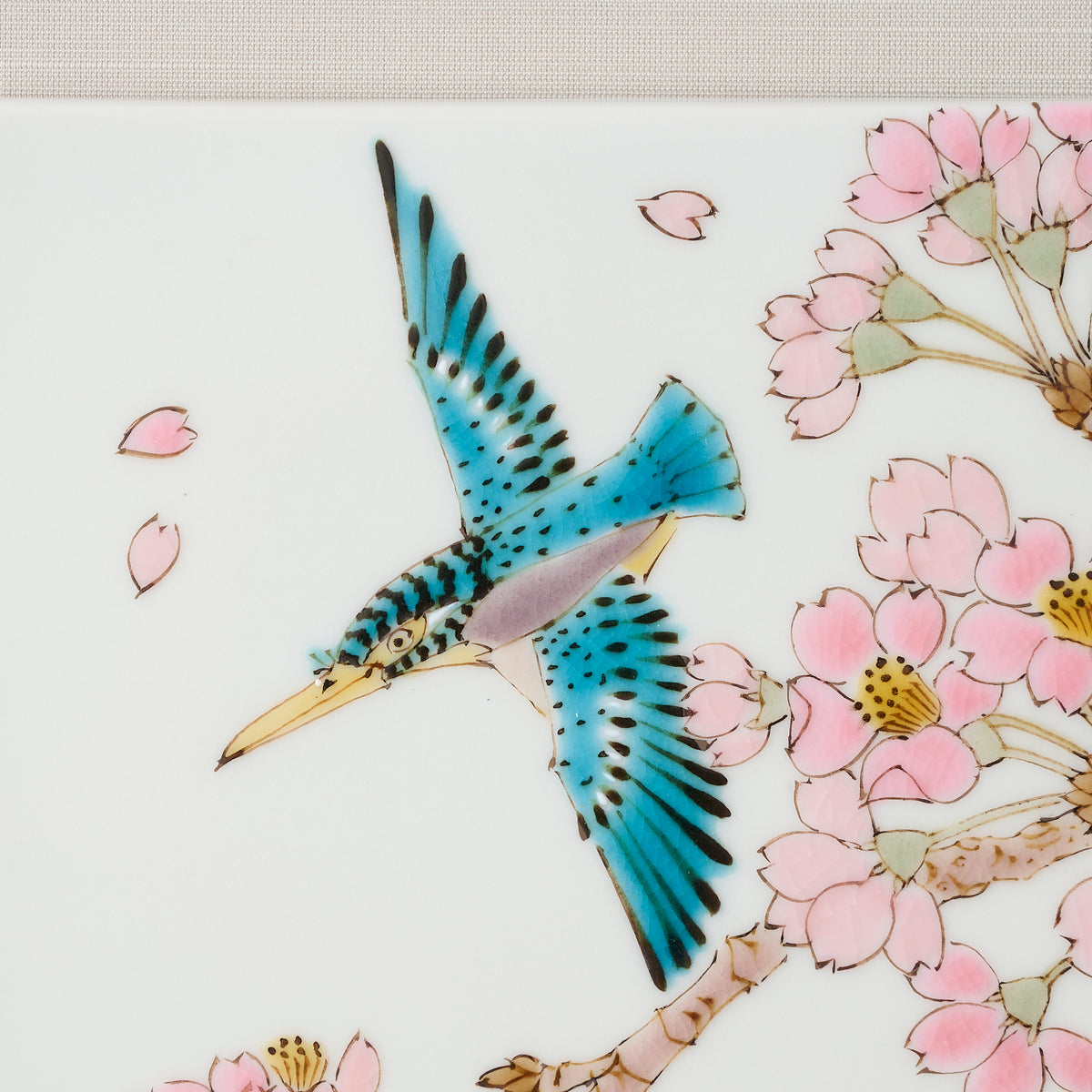 Kingfisher and Sakura Porcelain Plaque
