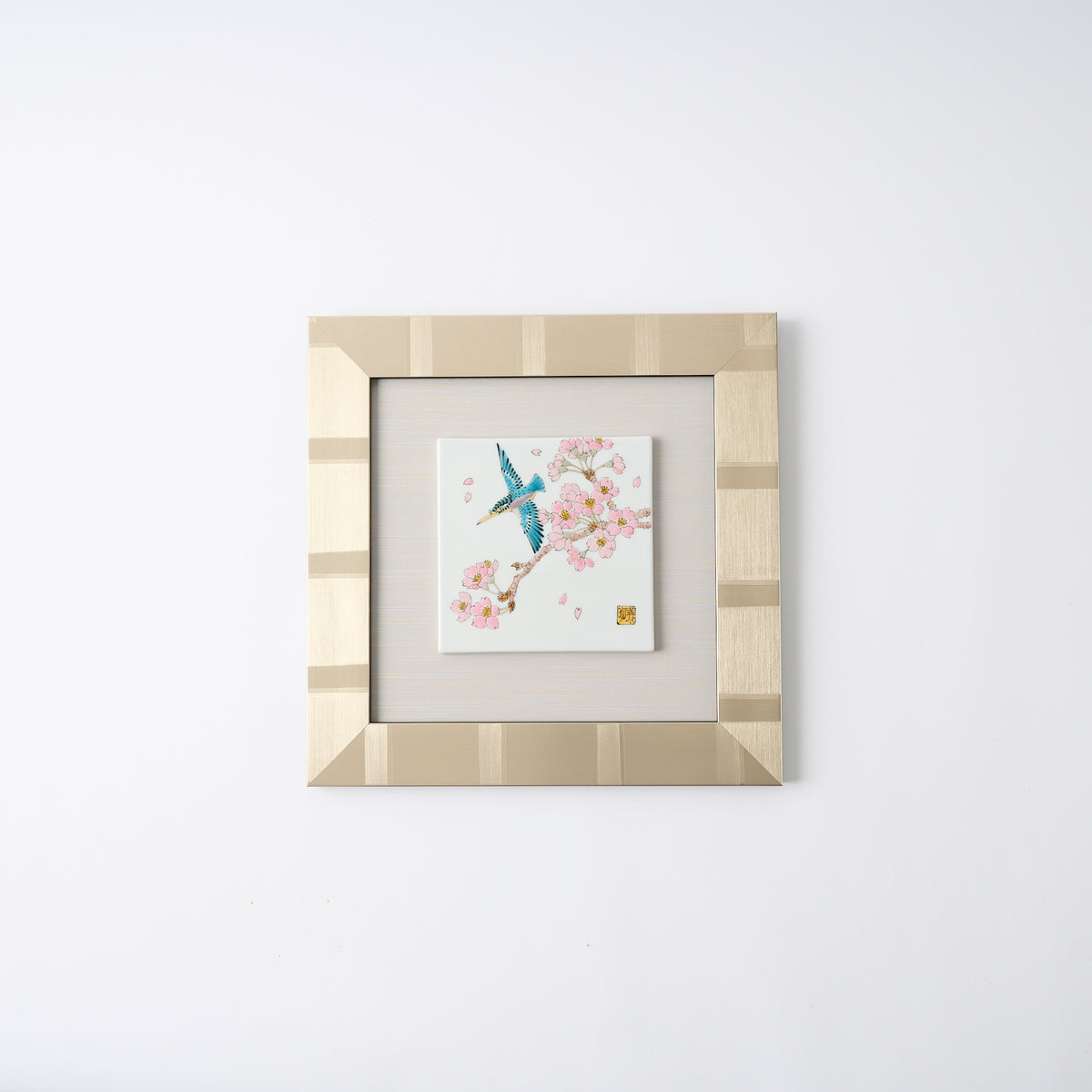 Kingfisher and Sakura Porcelain Plaque