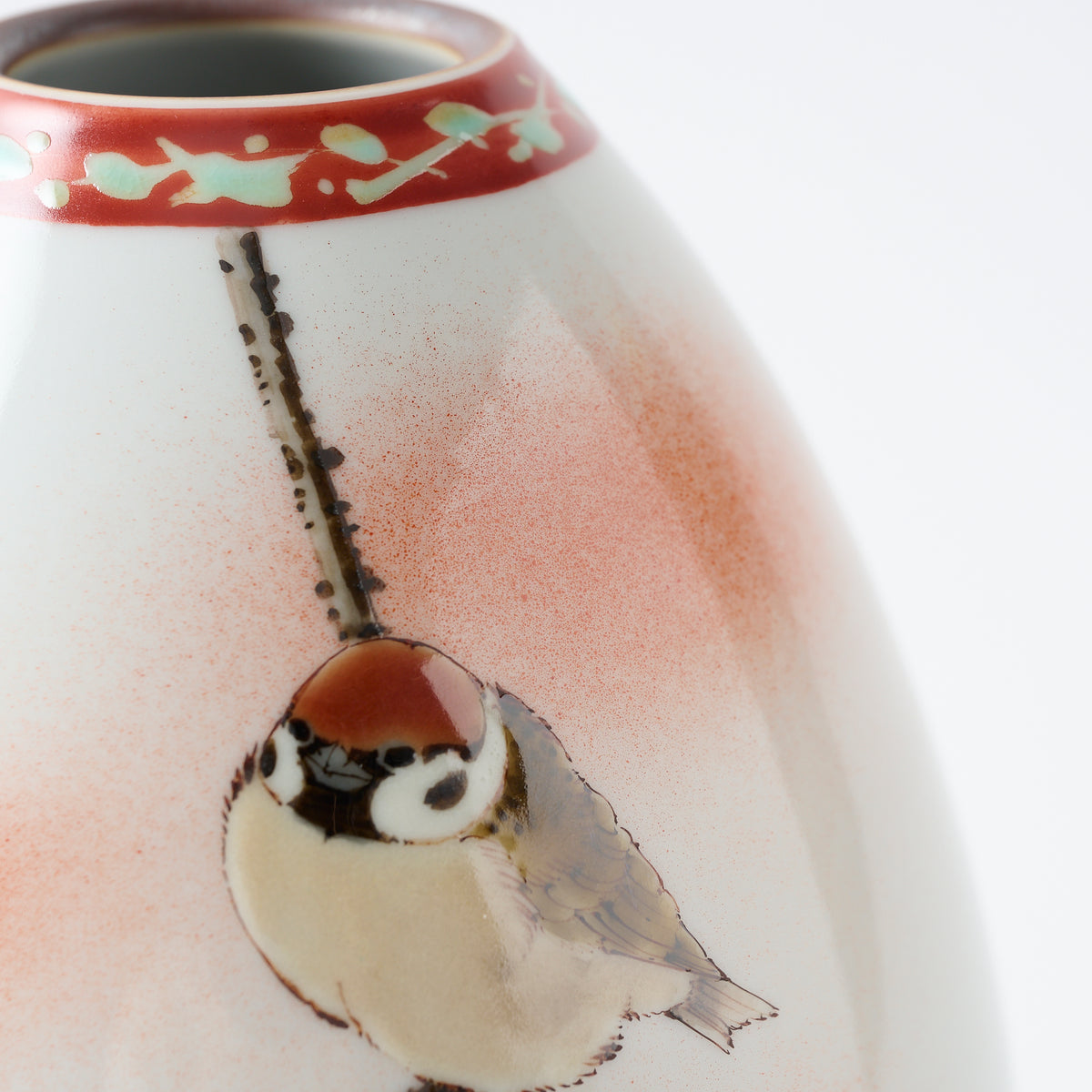 Perched Sparrow Japanese Flower Vase