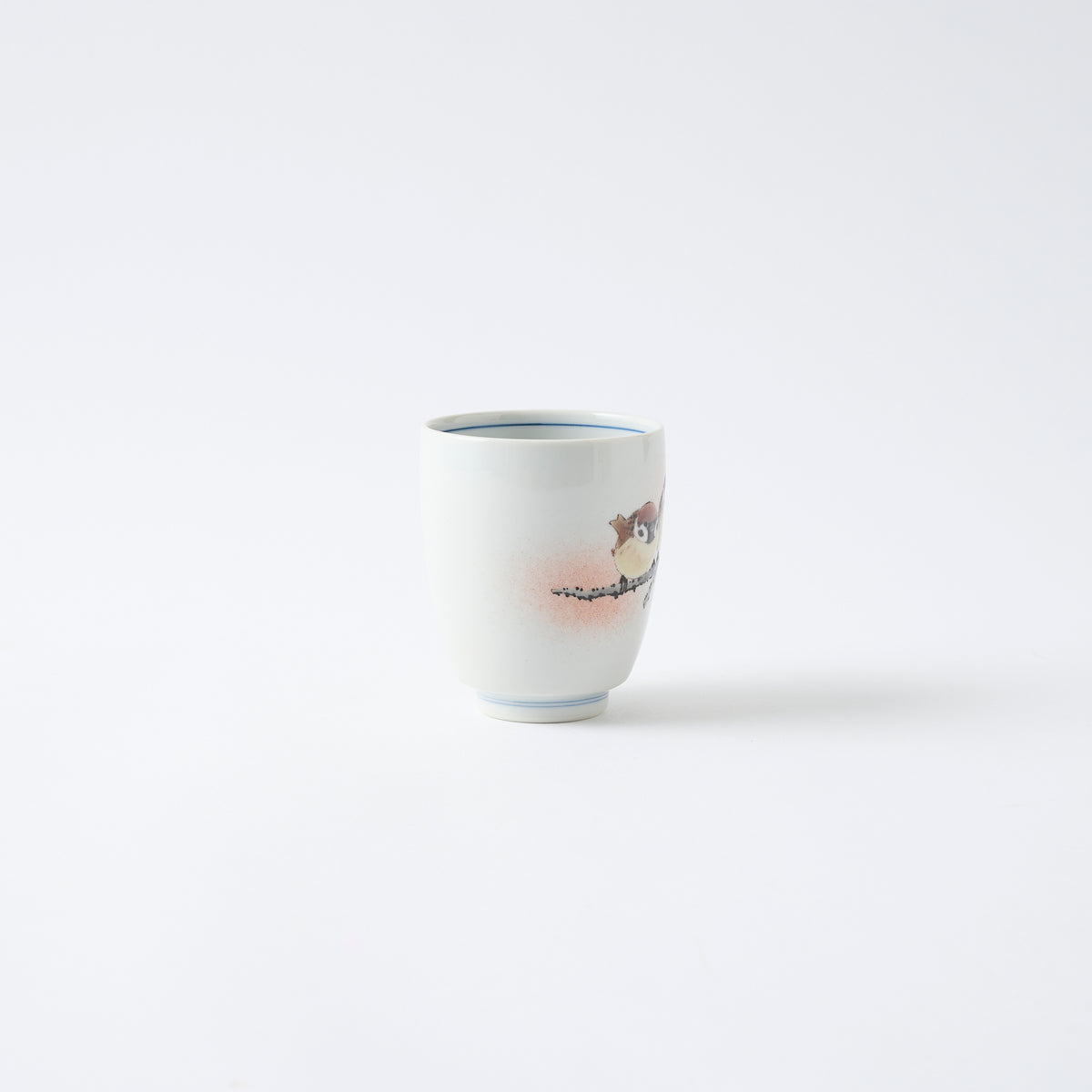 Perched Twin Sparrows Japanese Yunomi Teacup