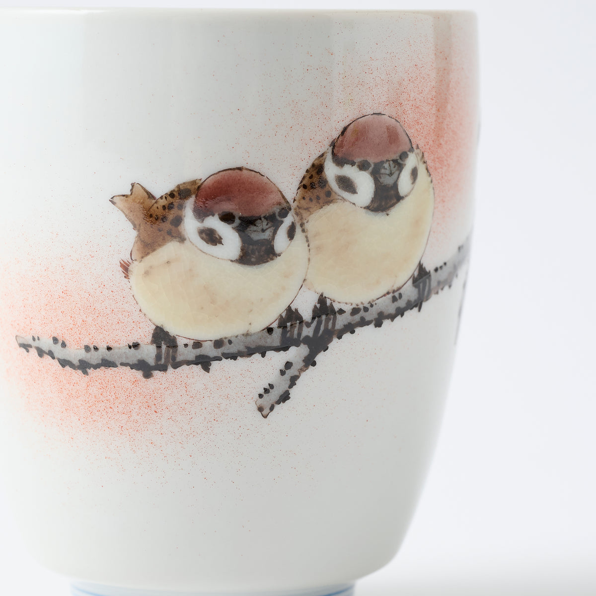 Perched Twin Sparrows Japanese Yunomi Teacup