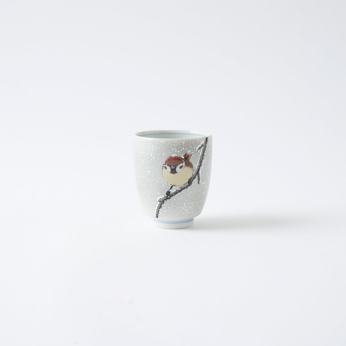 Sparrow in the Snow Japanese Yunomi Teacup