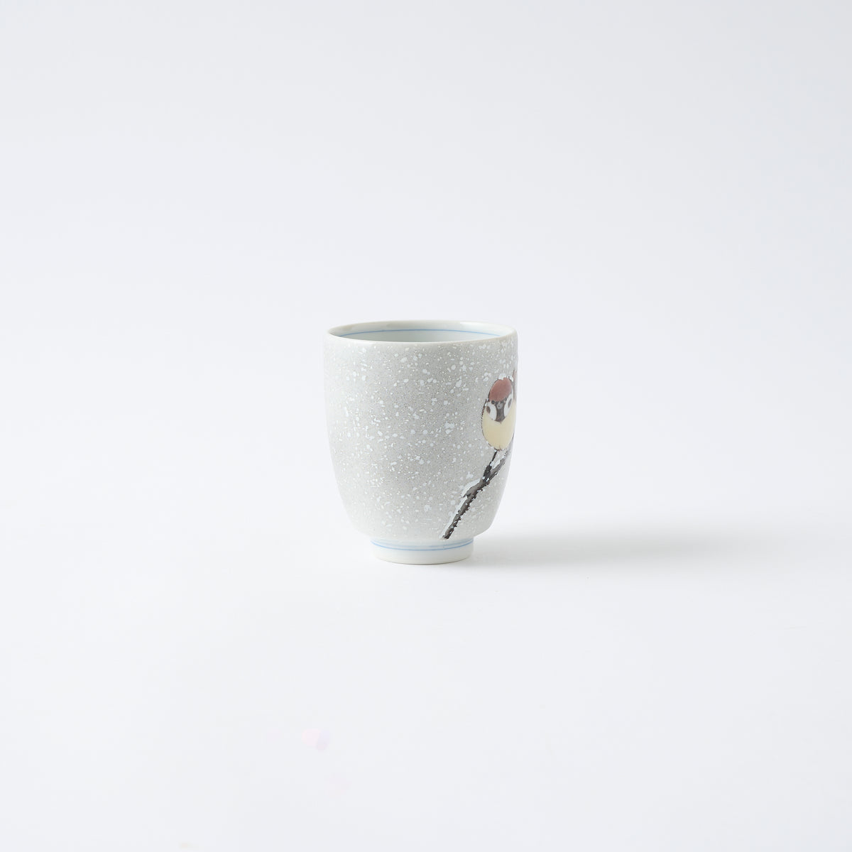 Sparrow in the Snow Japanese Yunomi Teacup