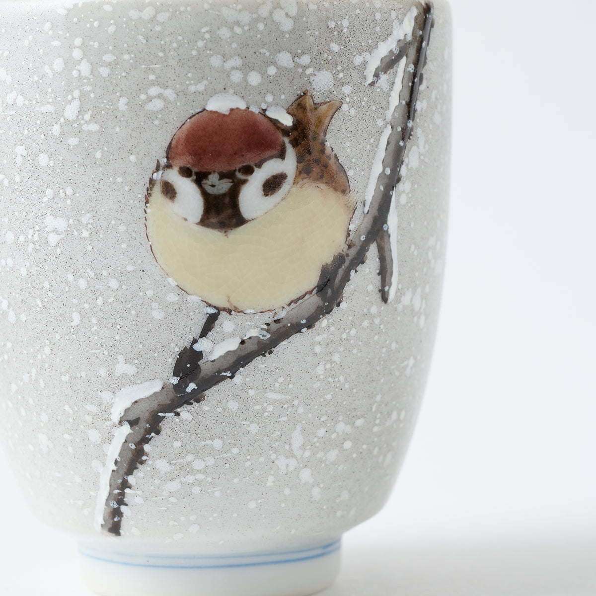 Sparrow in the Snow Japanese Yunomi Teacup