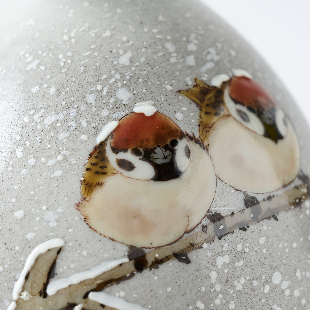 Twin Sparrows in the Snow Japanese Flower Vase