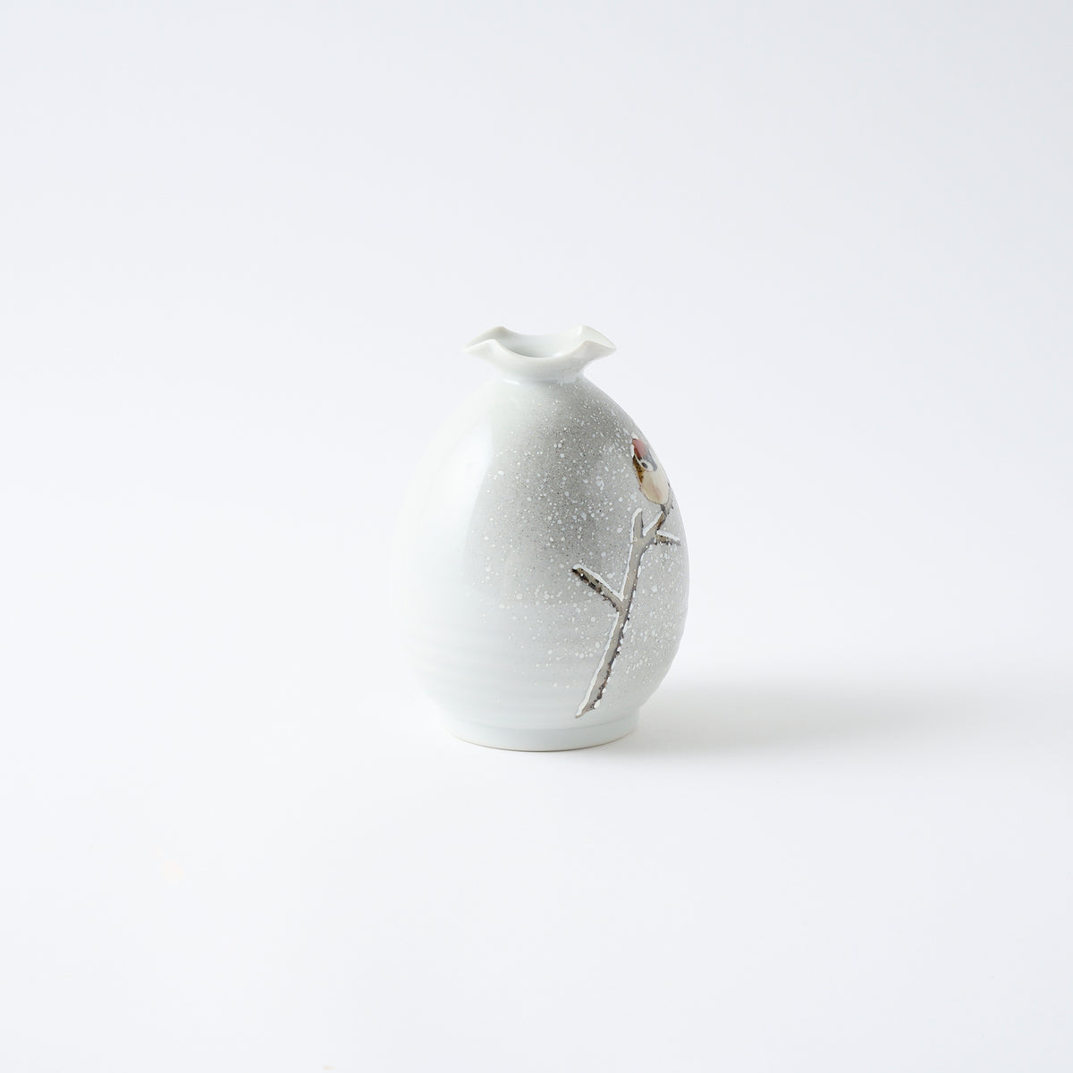 Twin Sparrows in the Snow Japanese Flower Vase