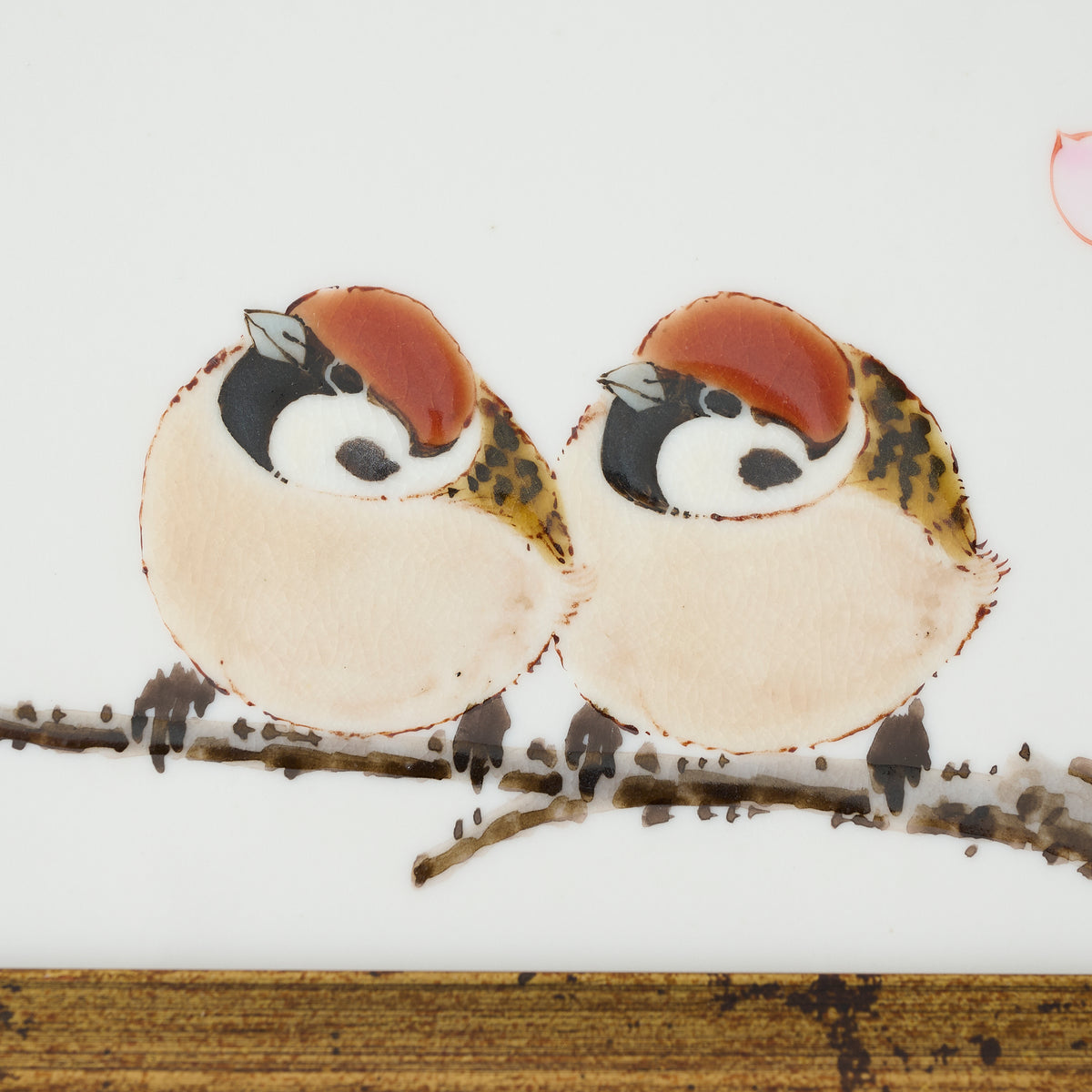 Sparrows and Sakura Porcelain Plaque