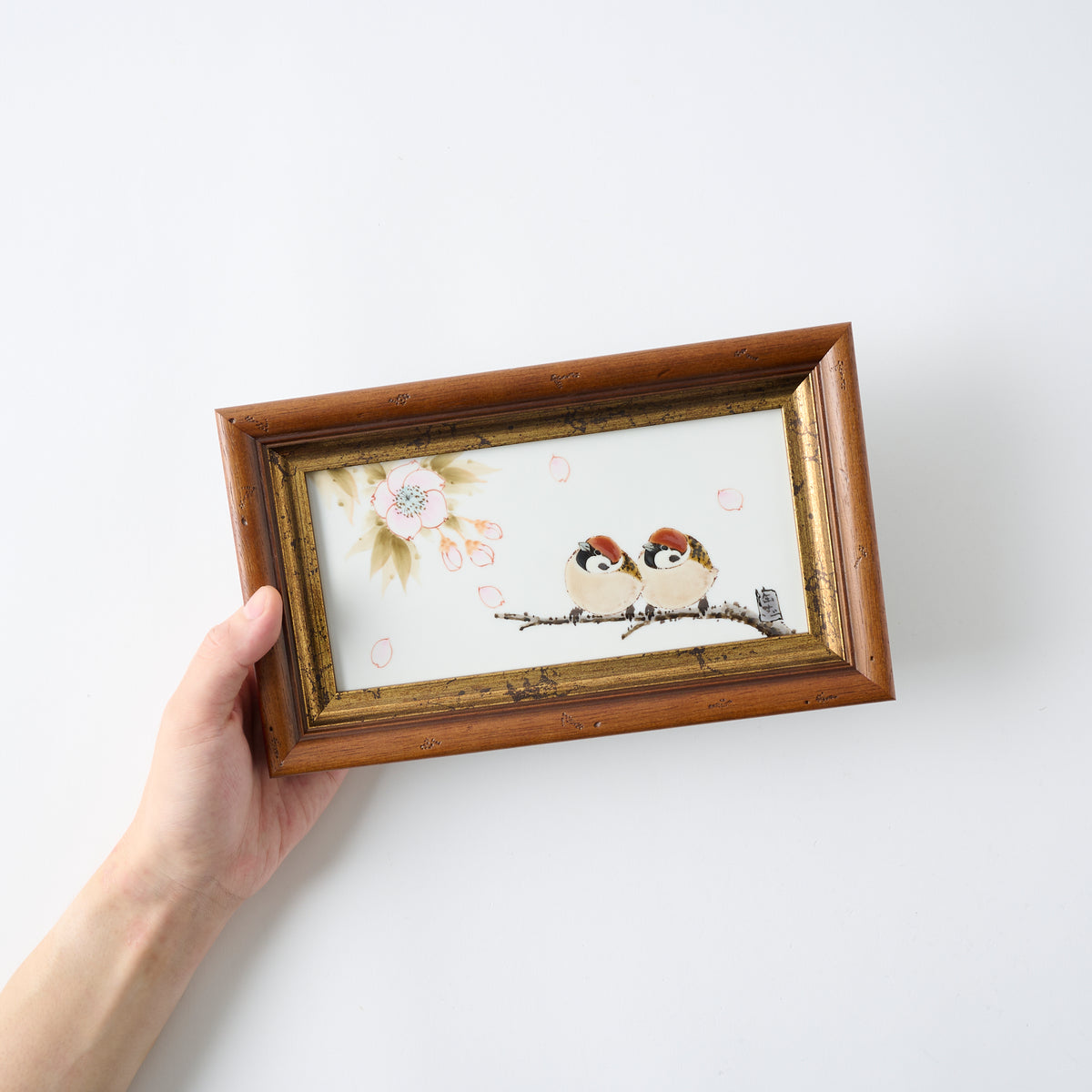 Sparrows and Sakura Porcelain Plaque